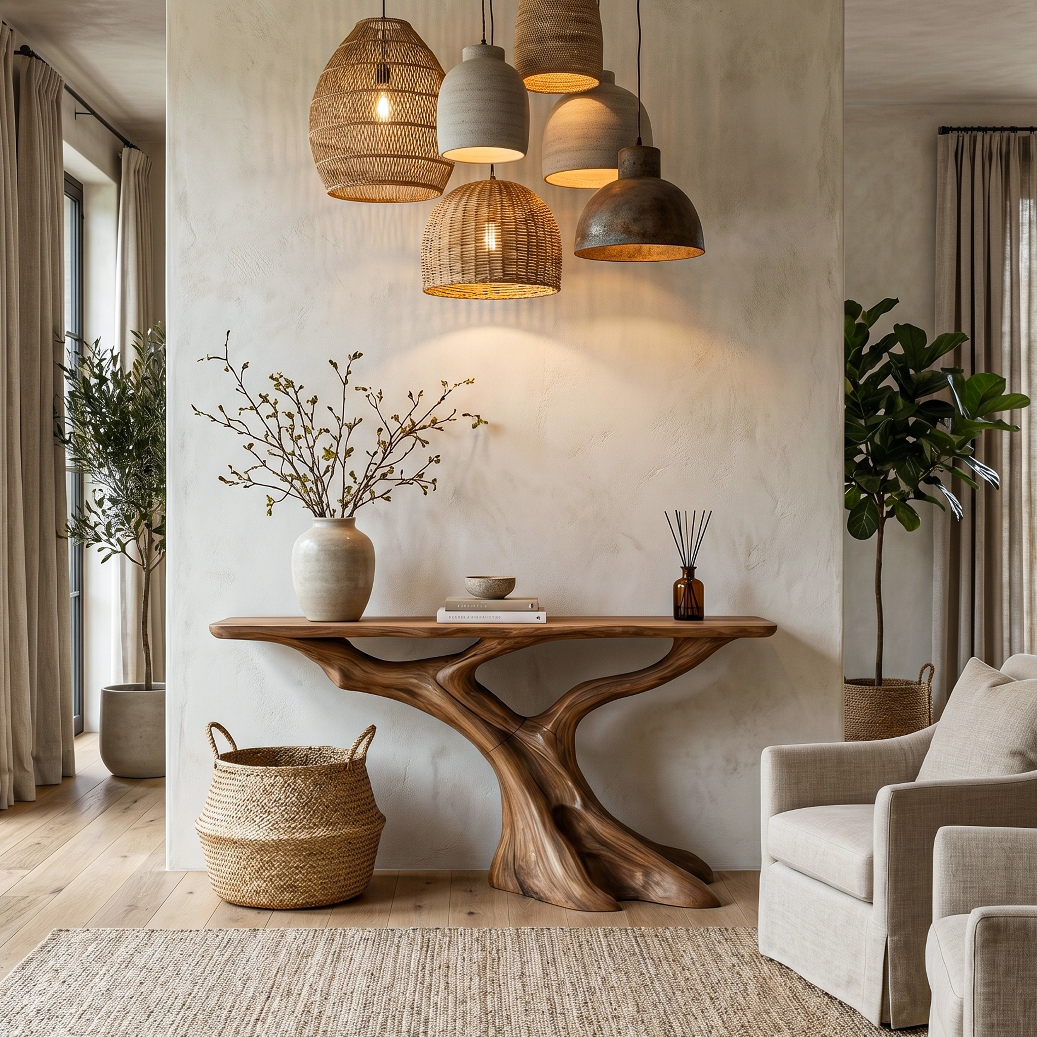 Nature Inspired Console Table With Tree Root Base For Entryway And Living Room