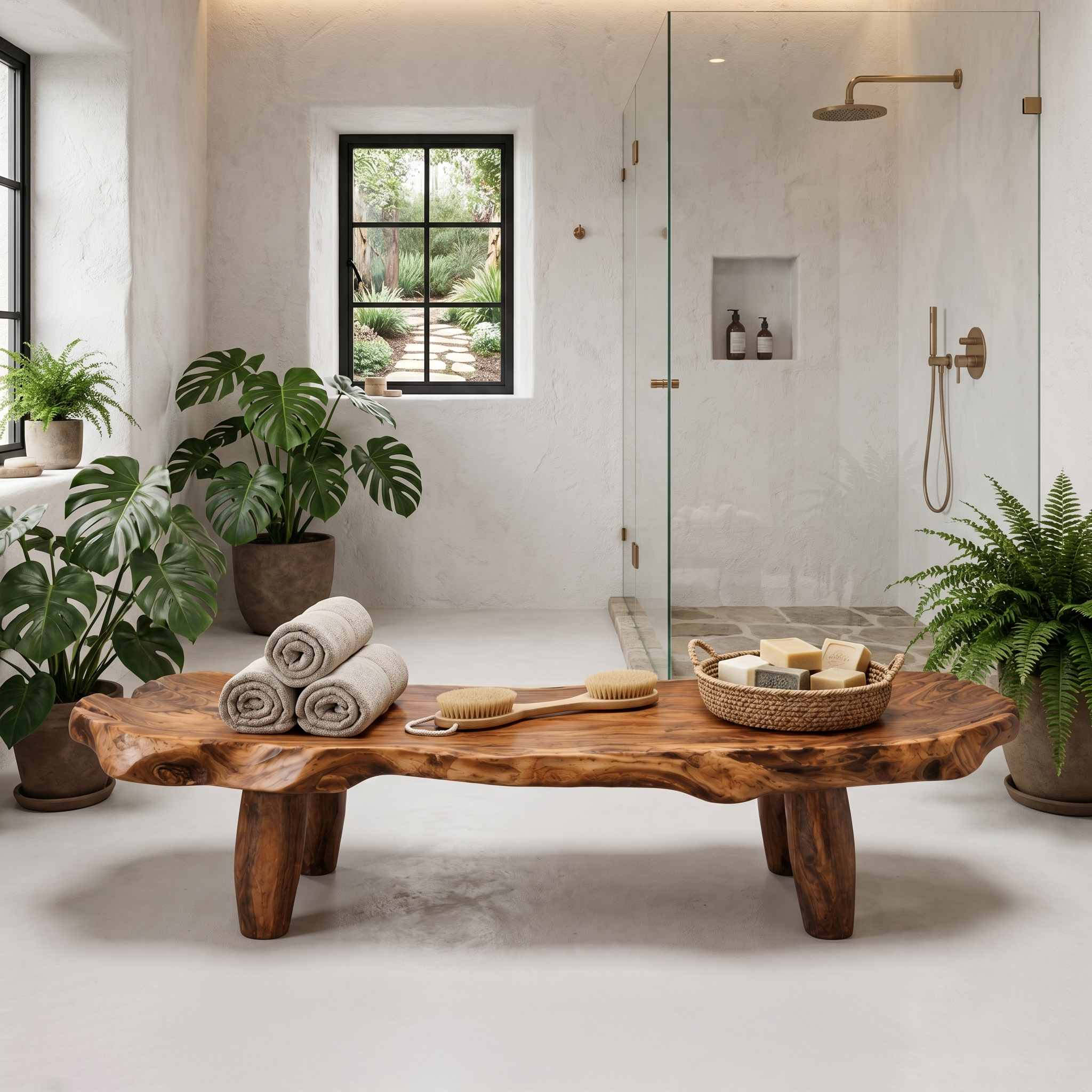 Organic Live Edge Shower Bench For Bathroom