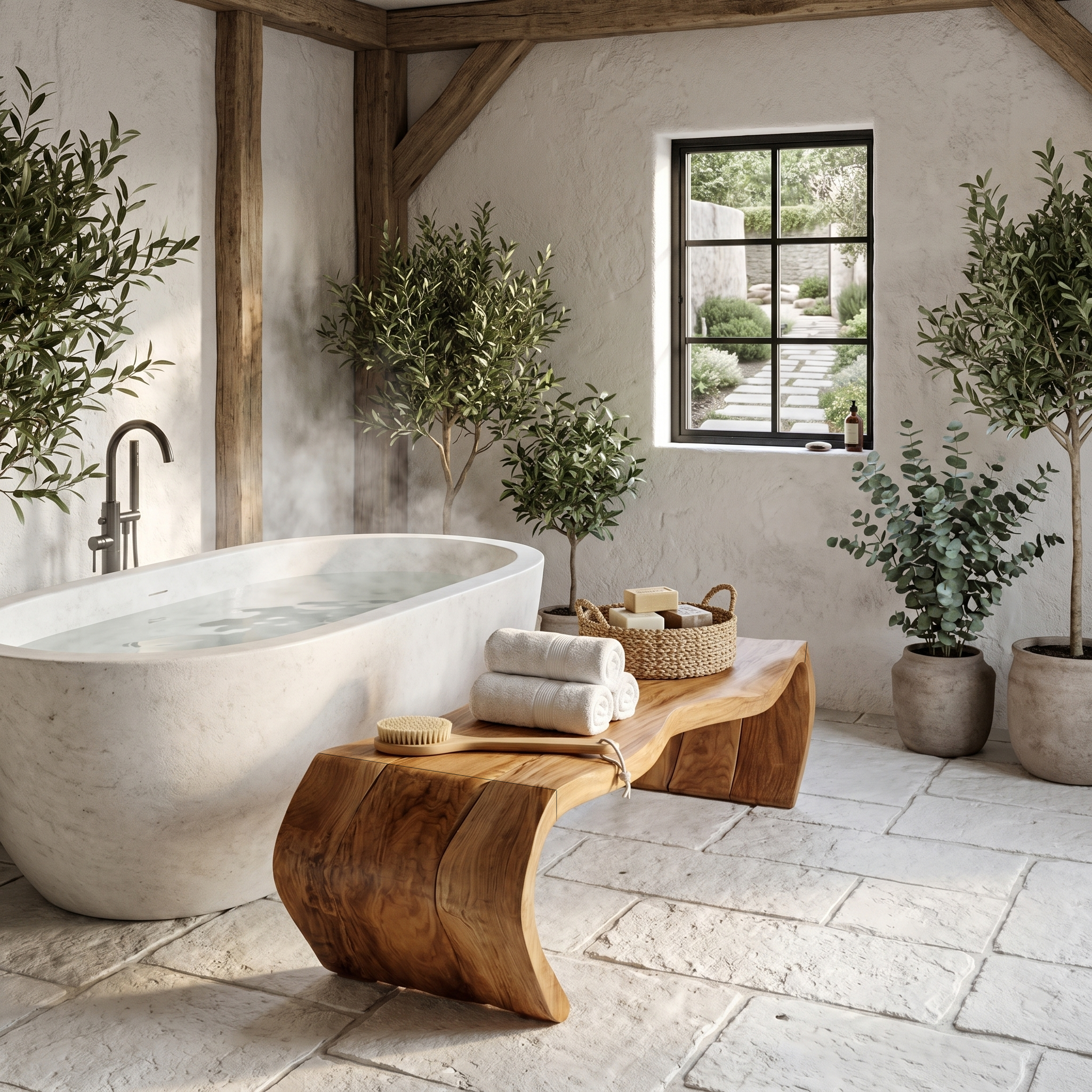 Handcrafted Wooden Shower Bench For Bathroom