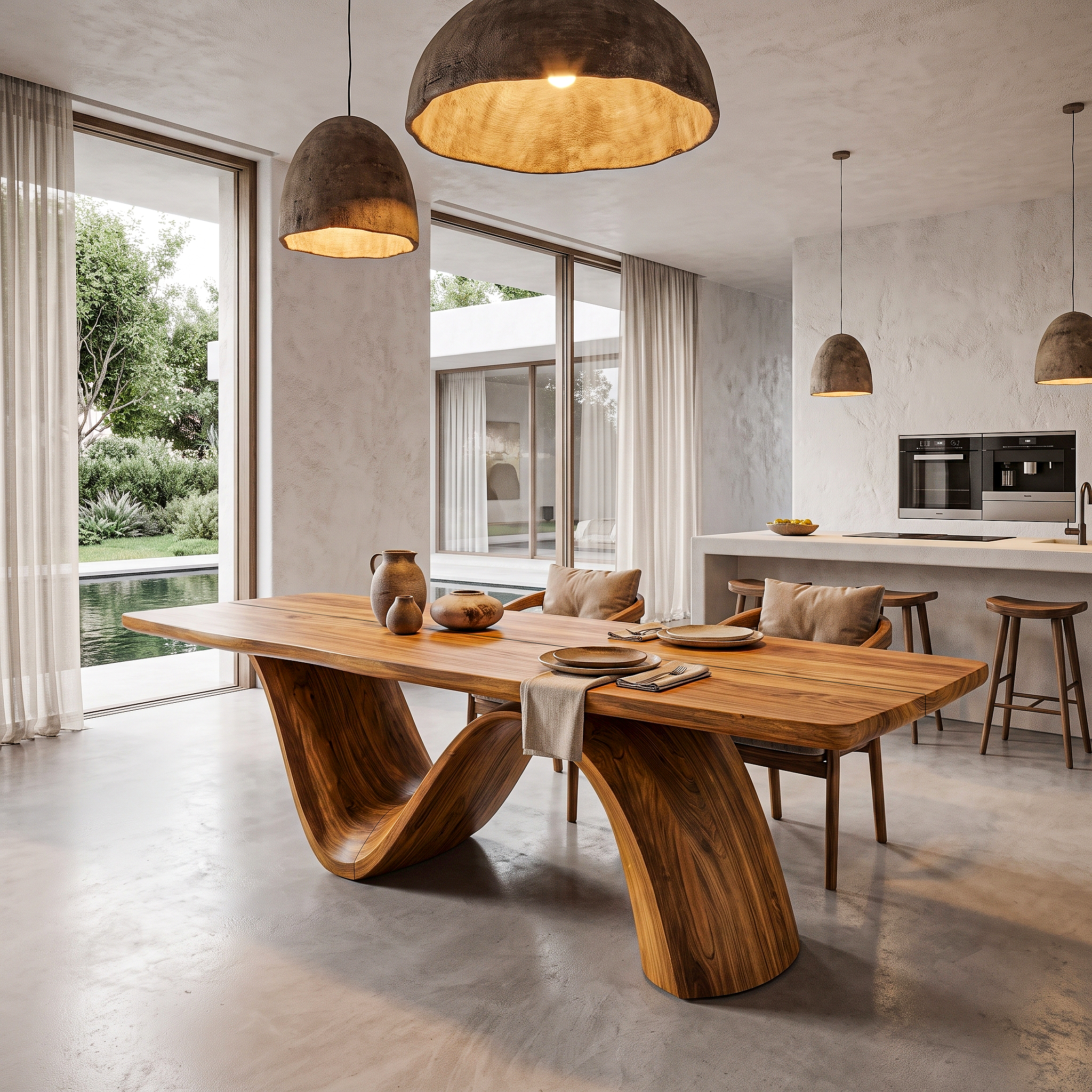 Modern Architectural Dining Table With Wing Pedestal Base For Dining Room