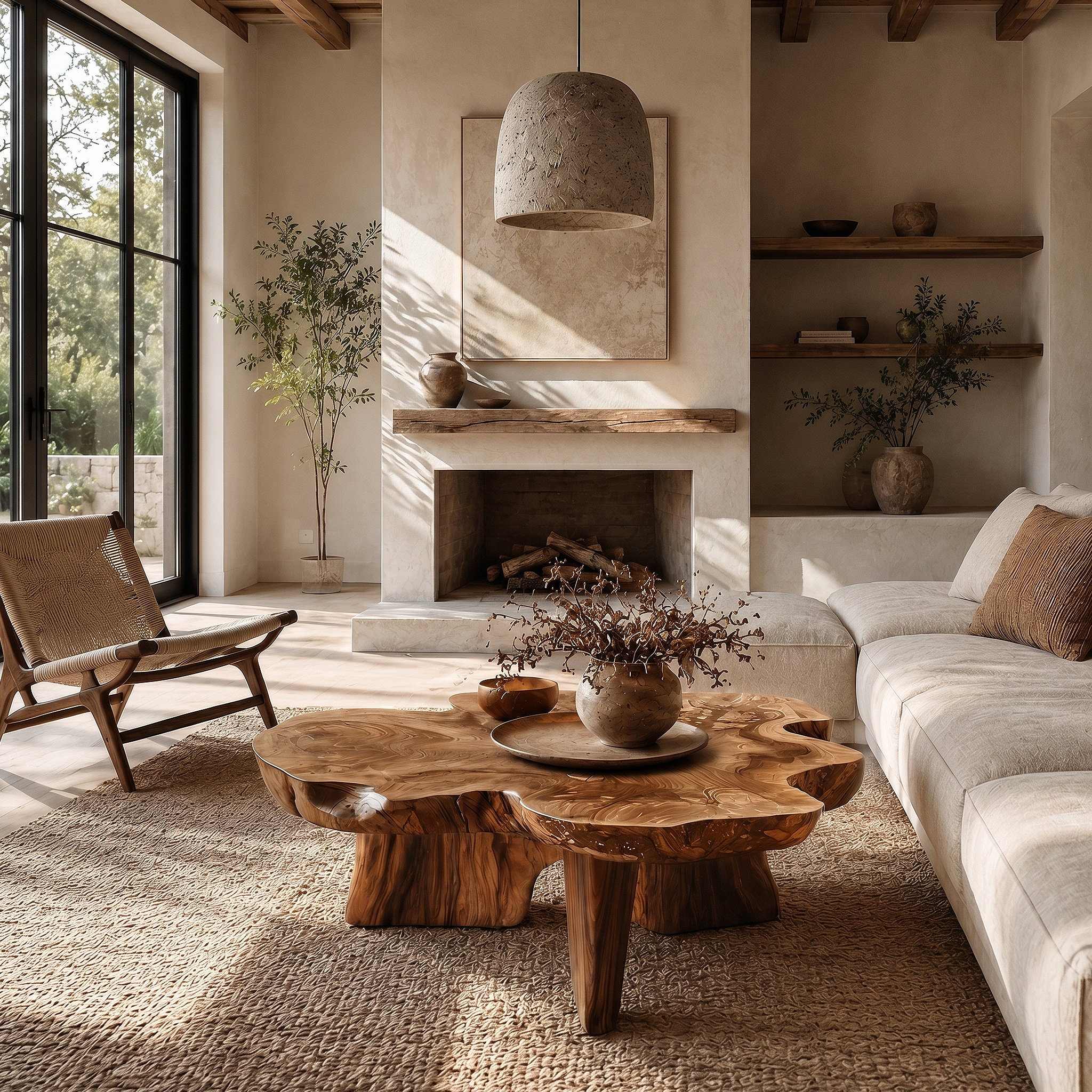 Organic Coffee Table Sculptural Wood Base For Living Room