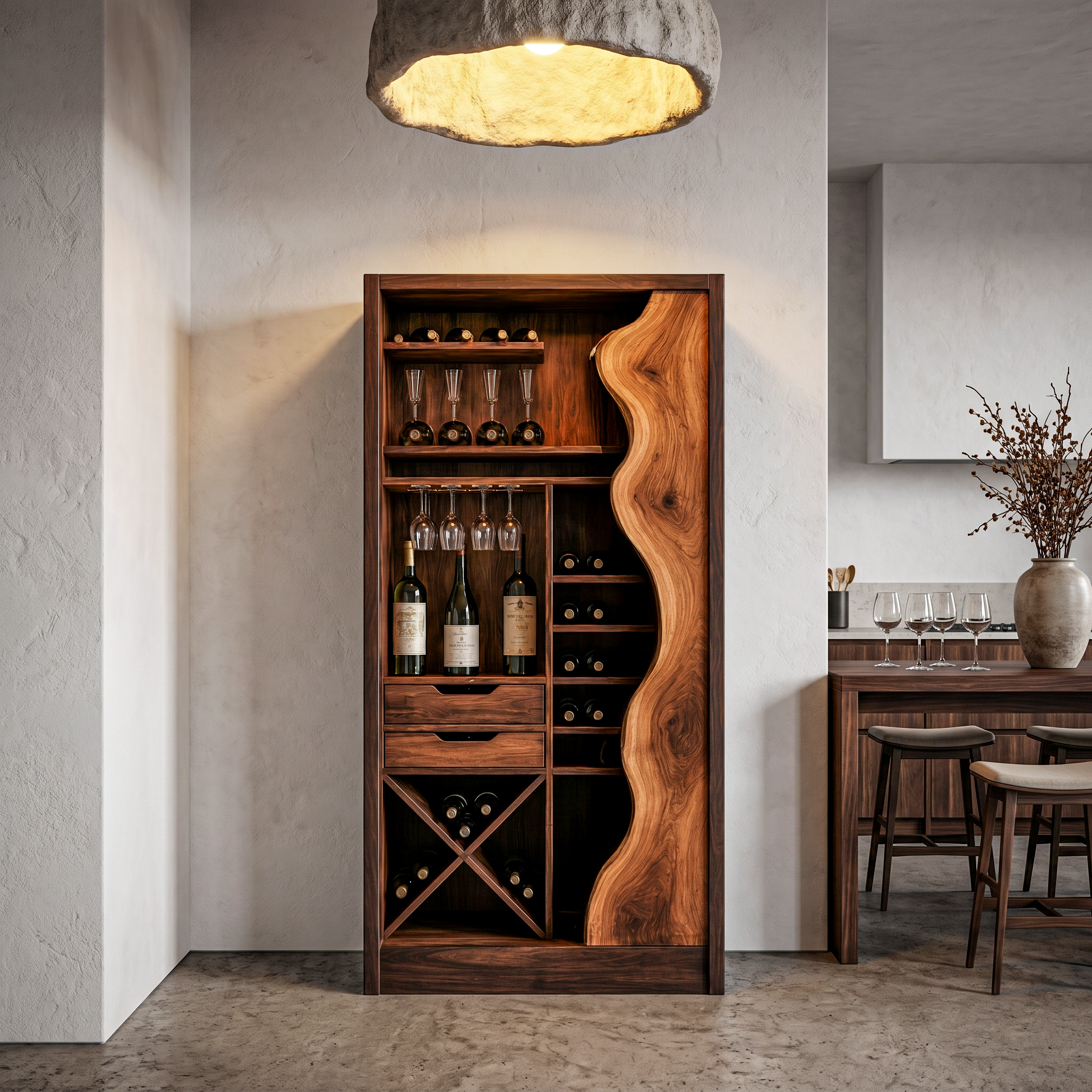 Farmhouse Wine Cabinet With Built In Bottle Storage And Display Niches