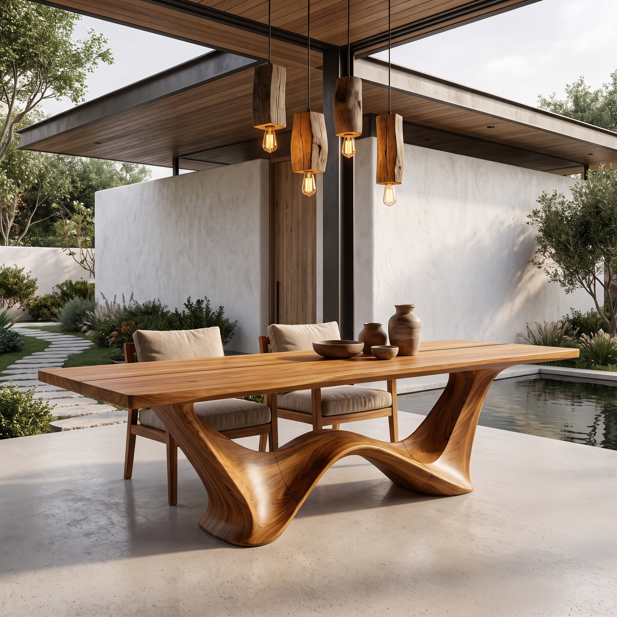 Contemporary Dining Table With Architectural Wave Design For Dining Room And Breakfast Nook
