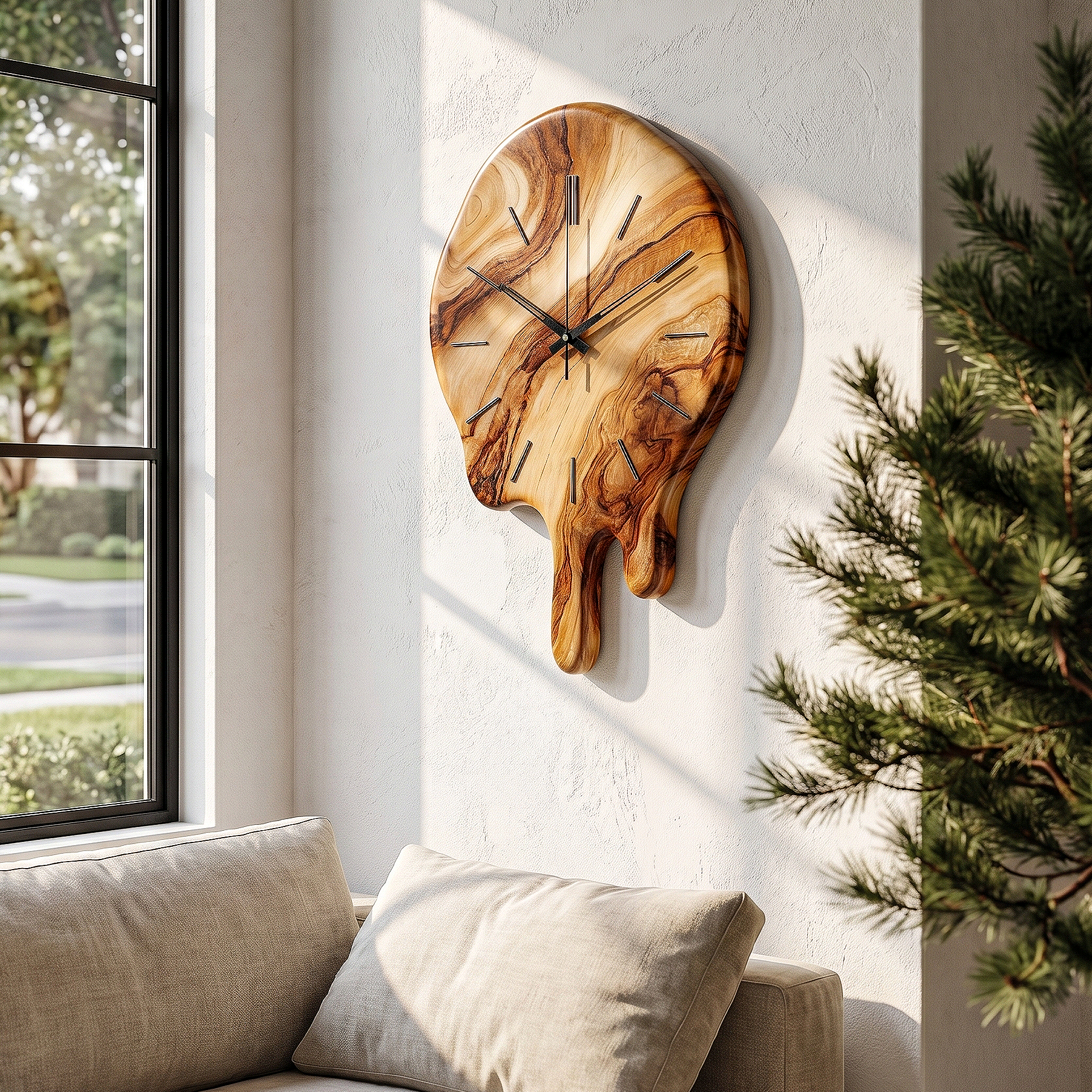 Handcrafted Wood Wall Clock With Live Edge Tree Slice Design For Living Room