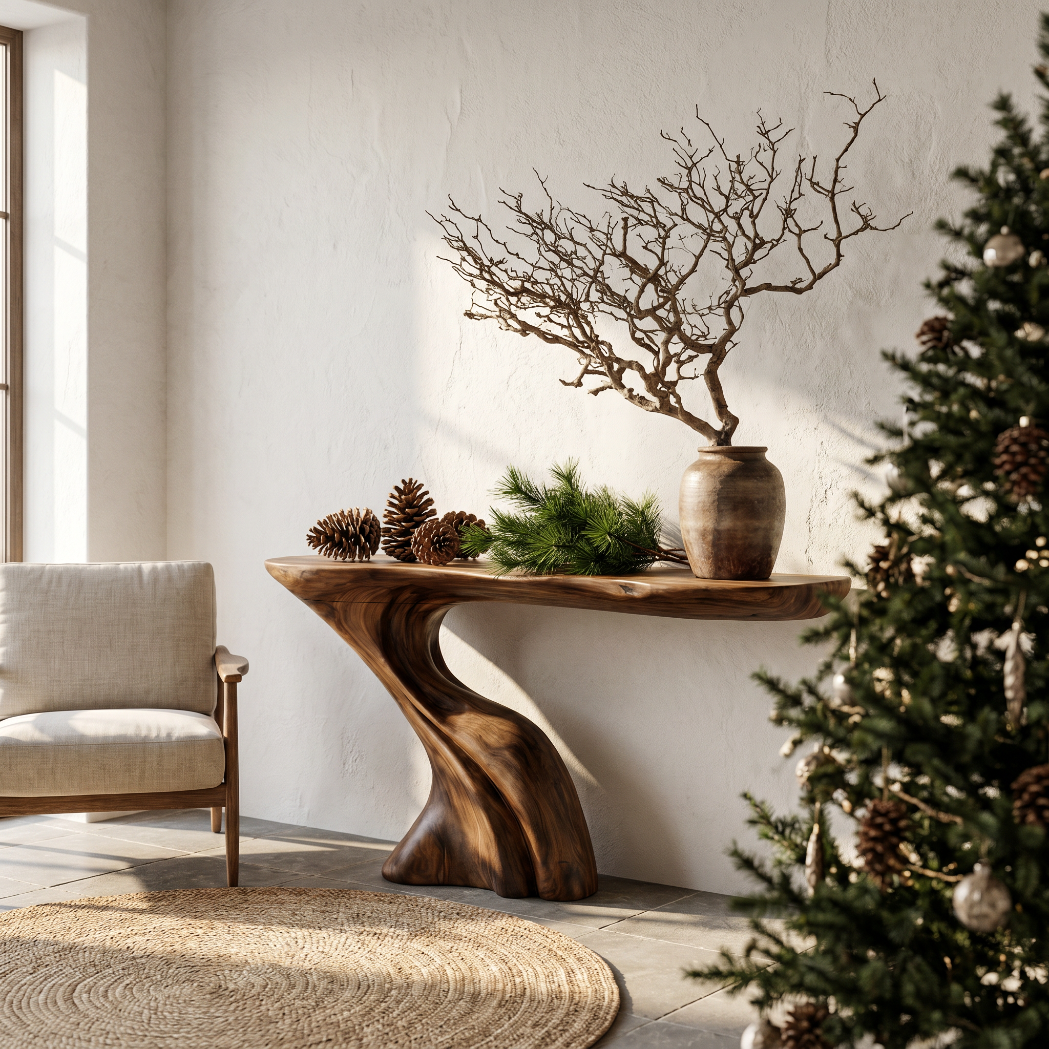 Nature Inspired Console Table With Artistic Tree Structure For Living Room