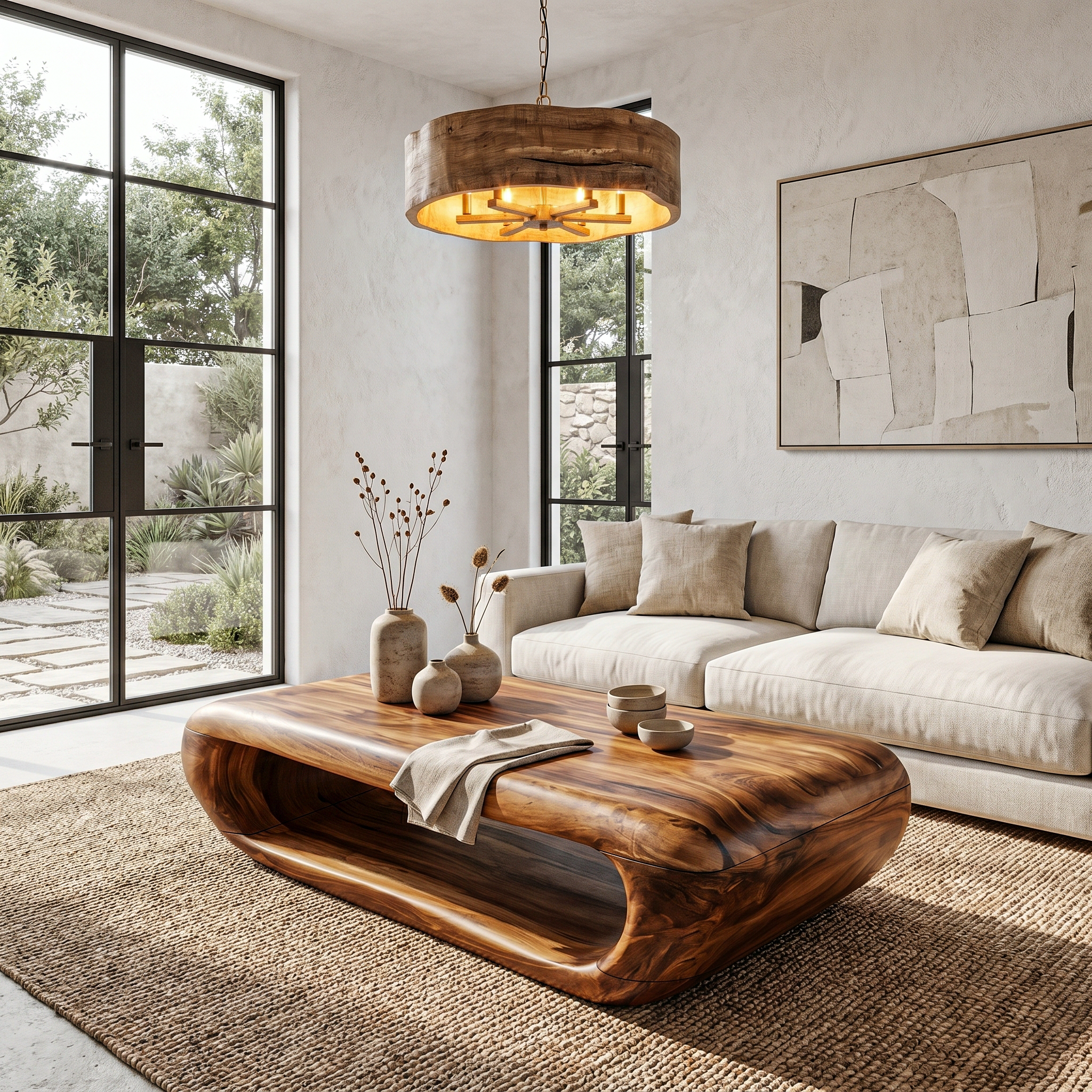 Organic Coffee Table With Open Storage For Living Room