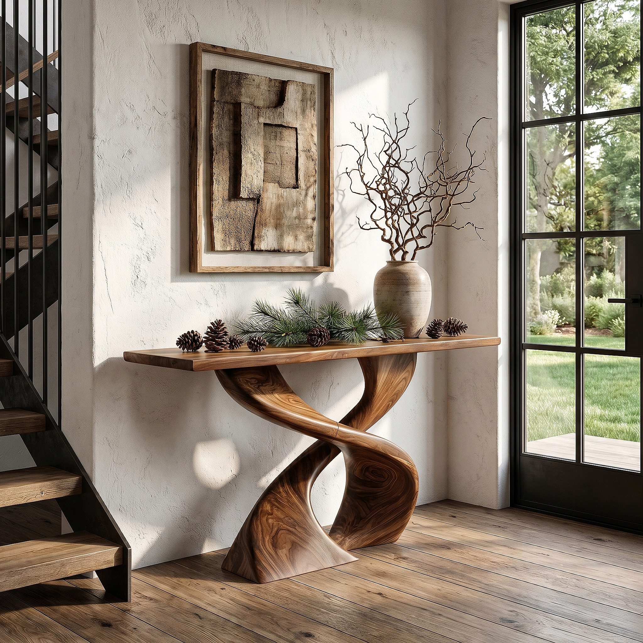 Sculptural Console Table With Twisted Tree Inspired Design For Hallway