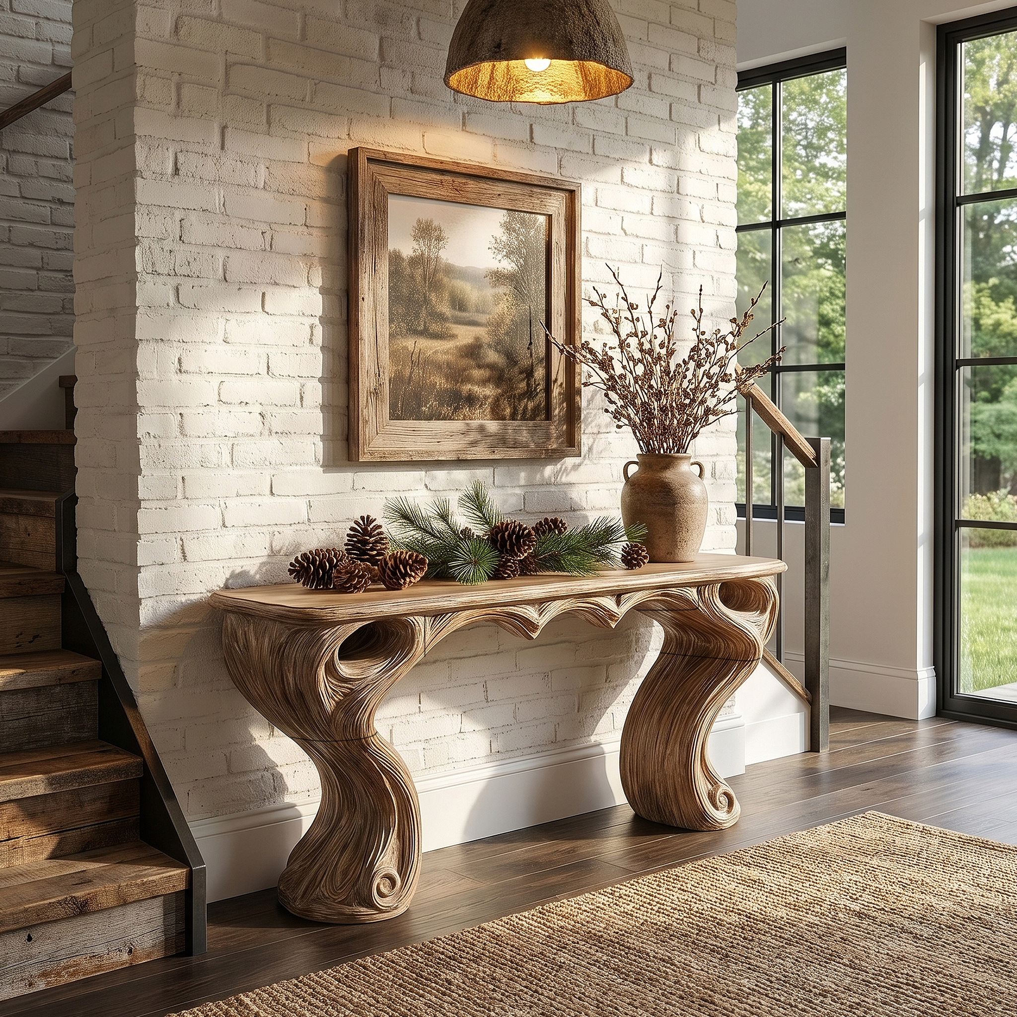 Organic Console Table With Hidden Drawers For Entryway Living Room And Hallway
