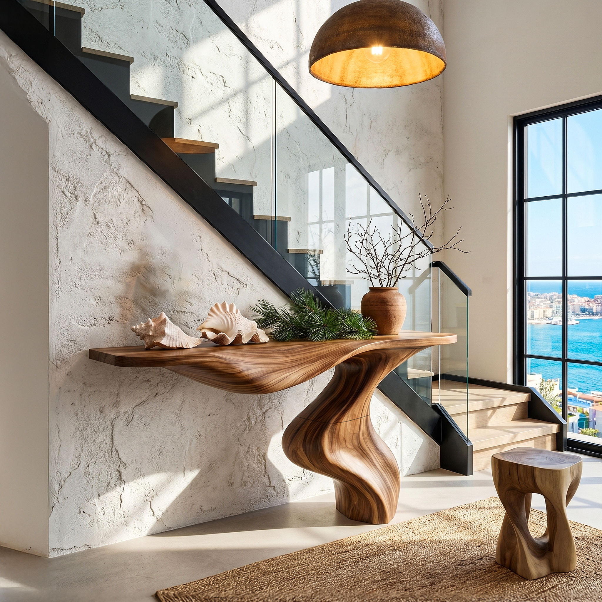 Modern Console Table With Statement Sculptural Base For Living Room