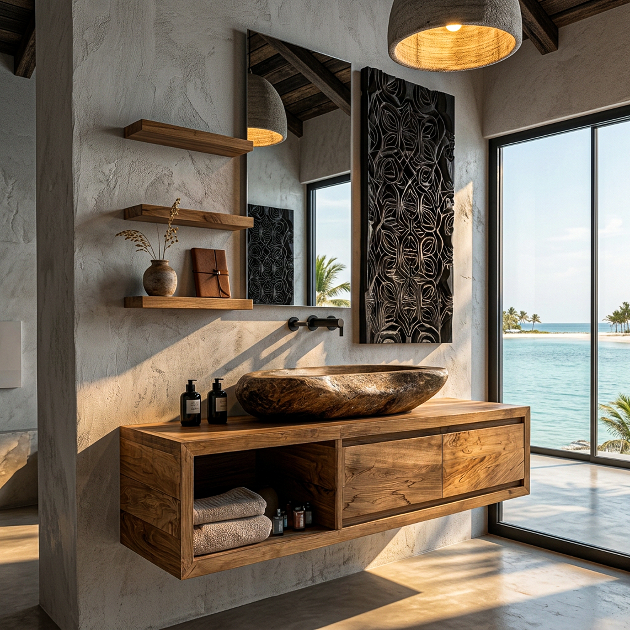 Organic Modern Floating Bathroom Vanity With Open Storage