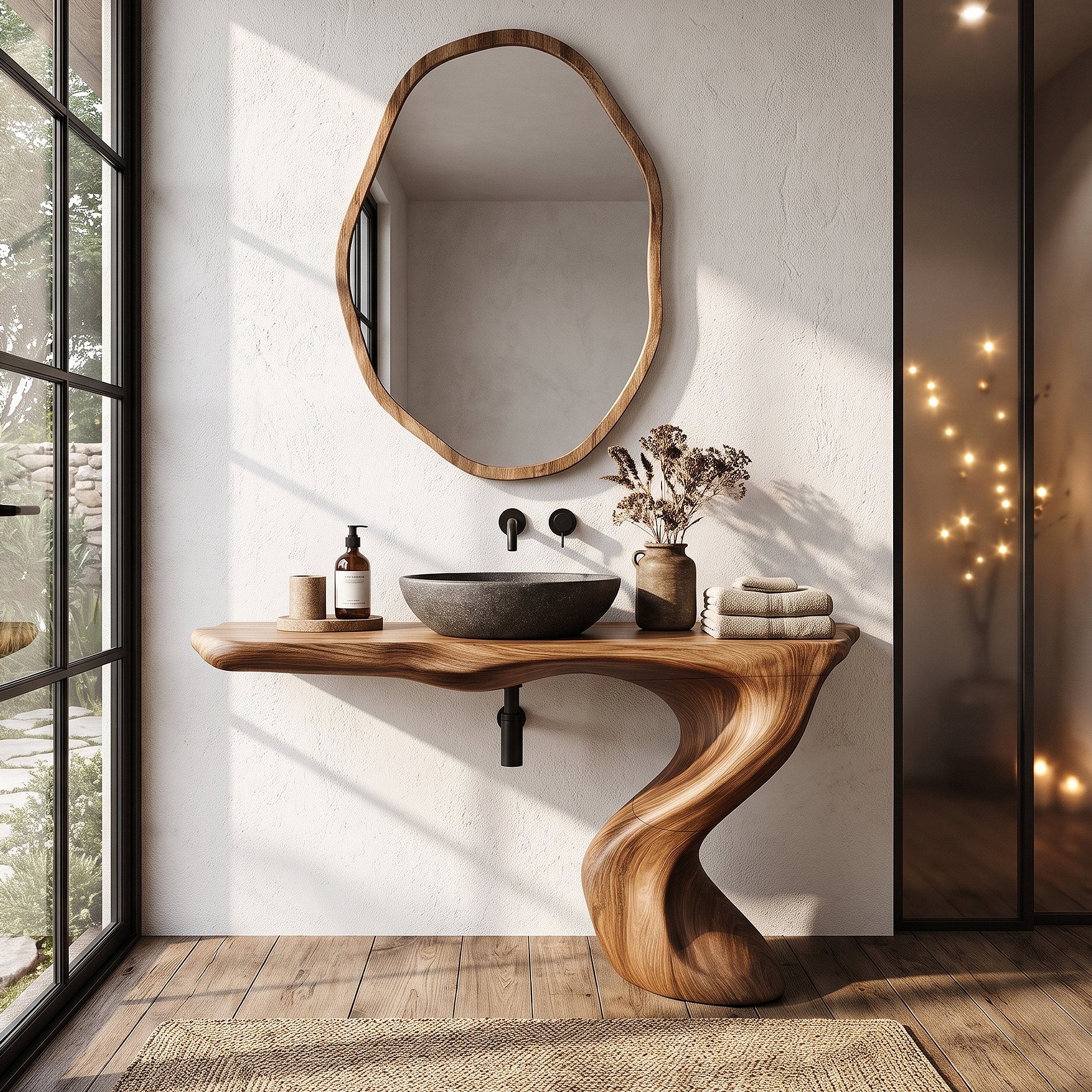 Organic Modern Bathroom Vanity With Tree Root Inspired Design For Powder Room