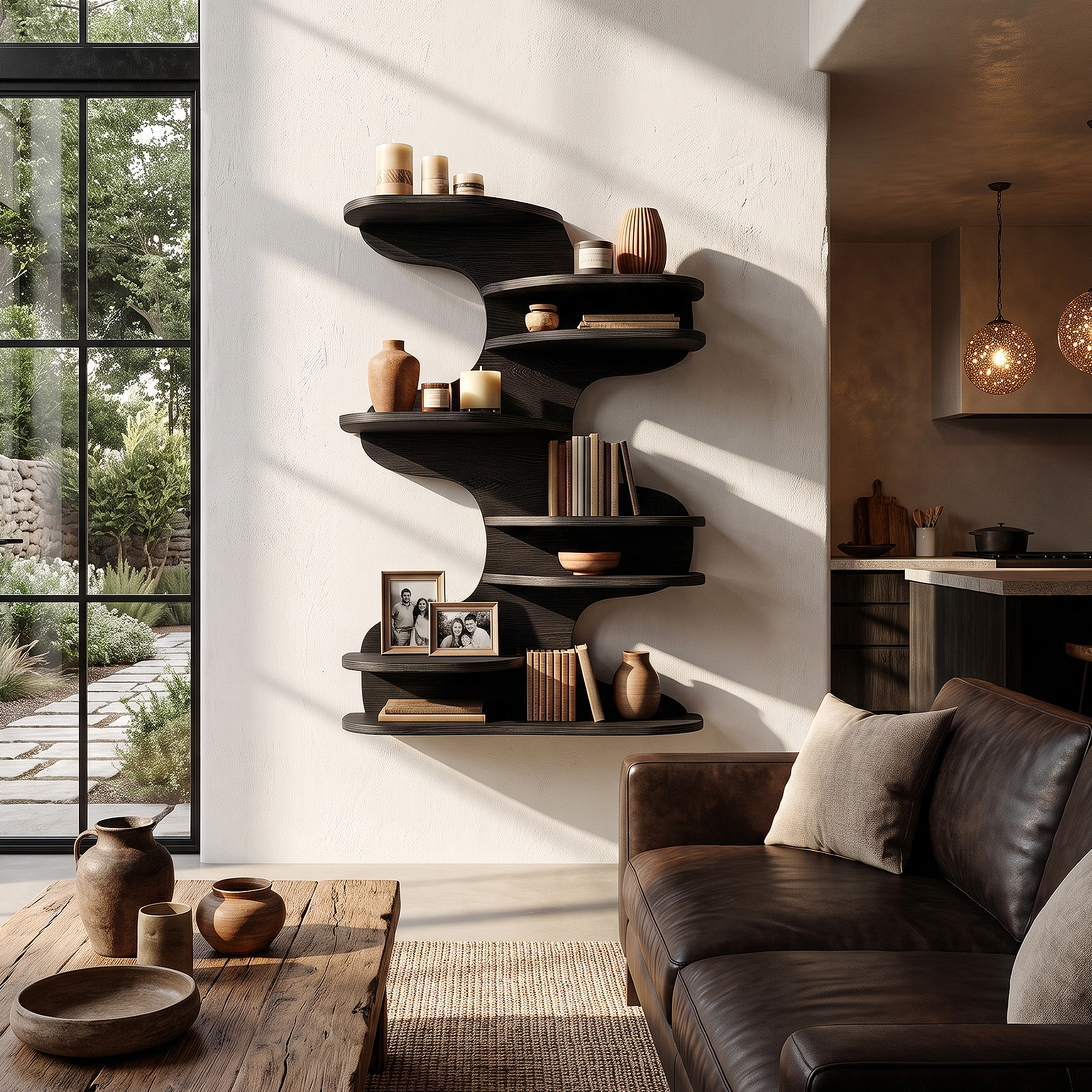 Modern Floating Shelf With Nature Inspired Tree Branch Form For Living Room