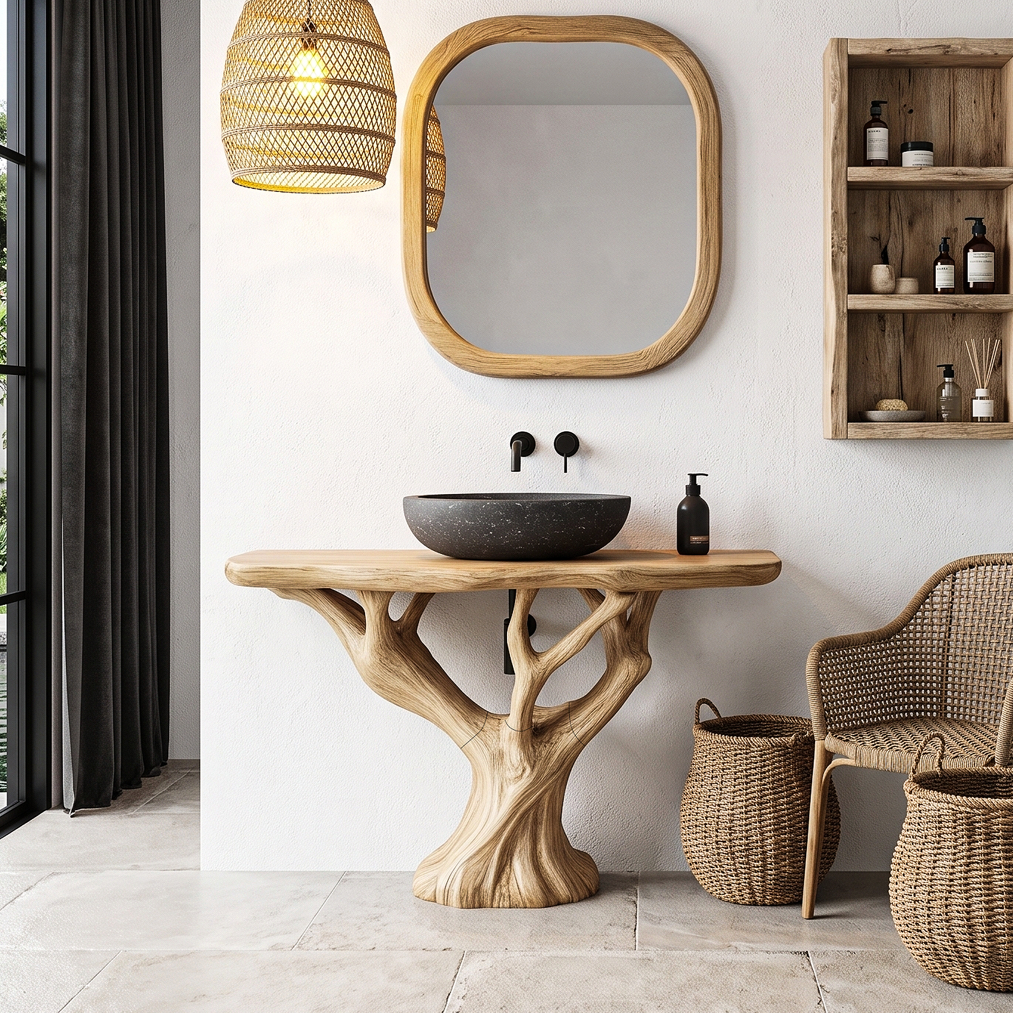 Rustic Live Edge Bathroom Vanity With Natural Wood Base For Bathroom