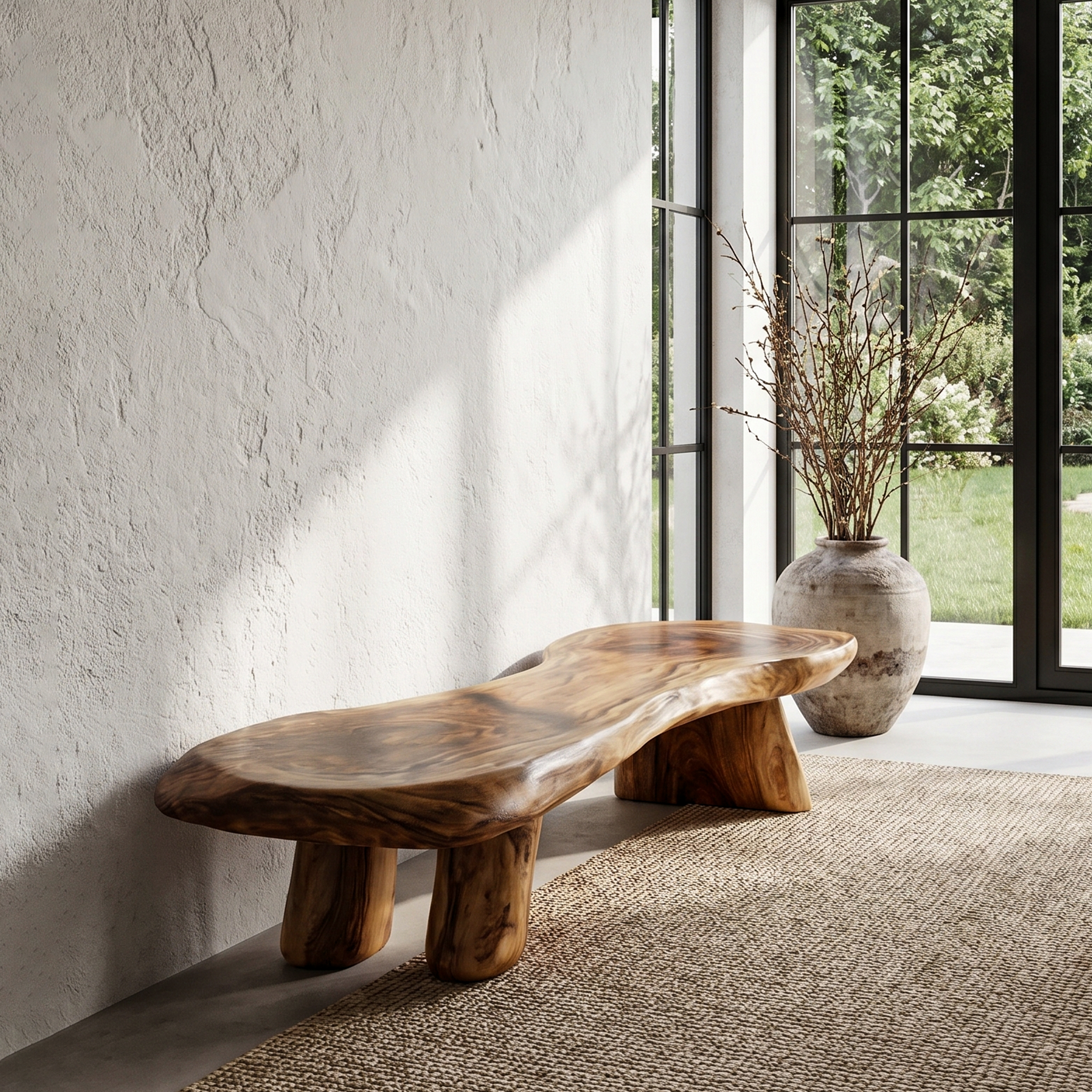 Rustic Bench Natural Tree Slab Design For Entryway
