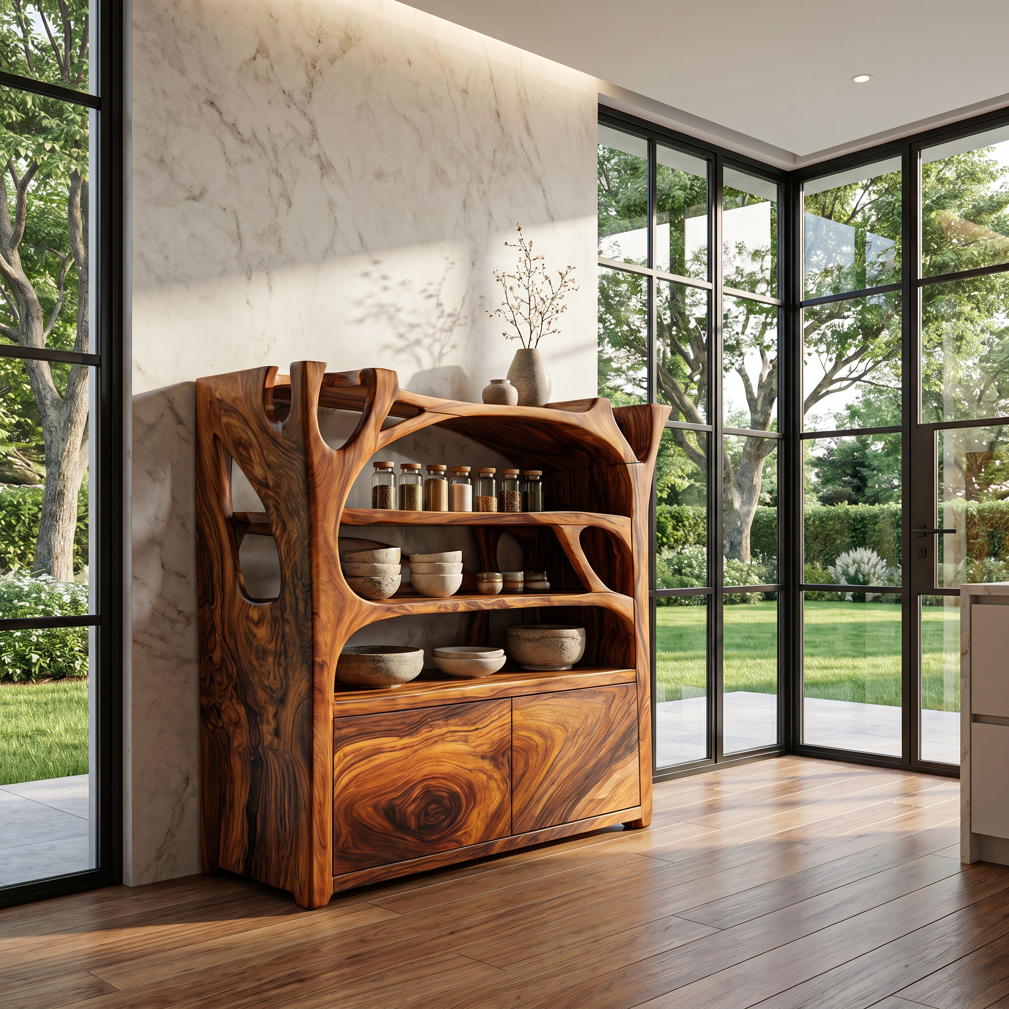 Handcrafted Shoe Cabinet Sculptural Wood Design For Entryway