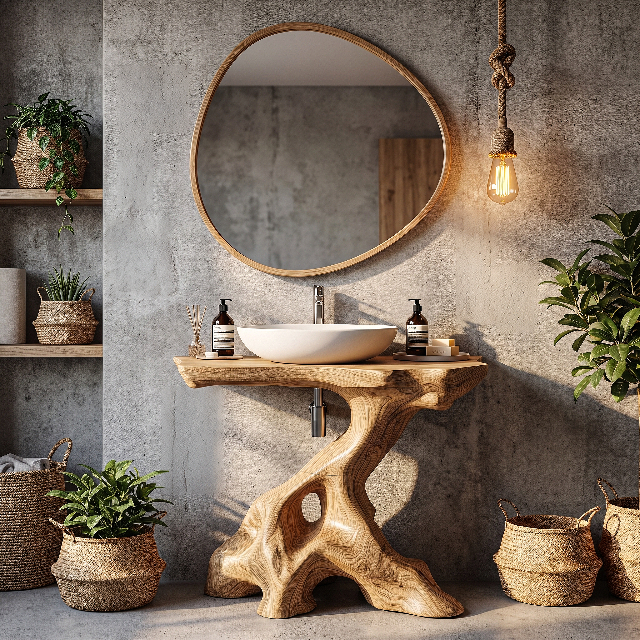 Statement Bathroom Vanity With Nature Inspired Tree Design For Powder Room
