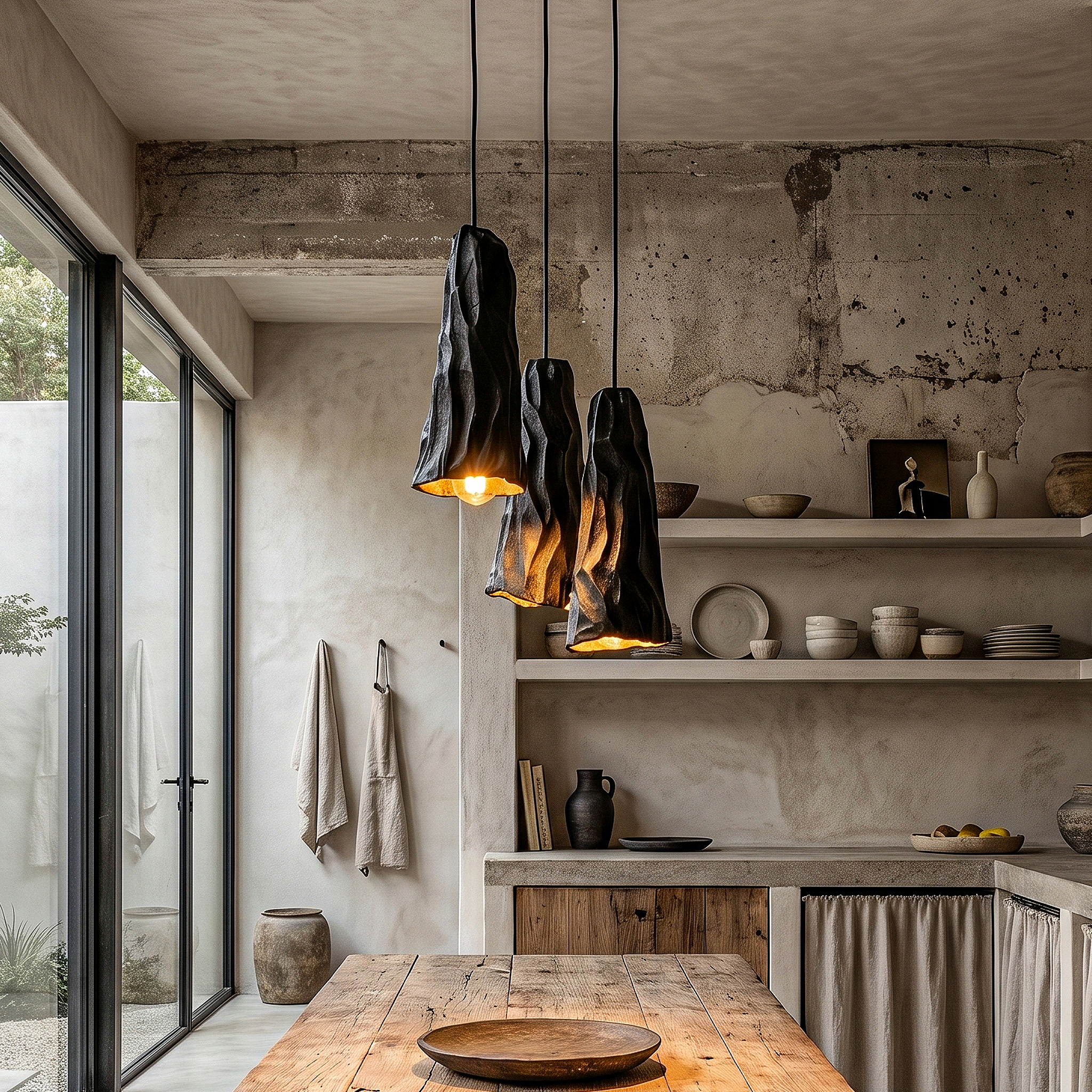 Rustic Wood Pendant Light With Sculptural Charred Log Design For Dining Room And Kitchen
