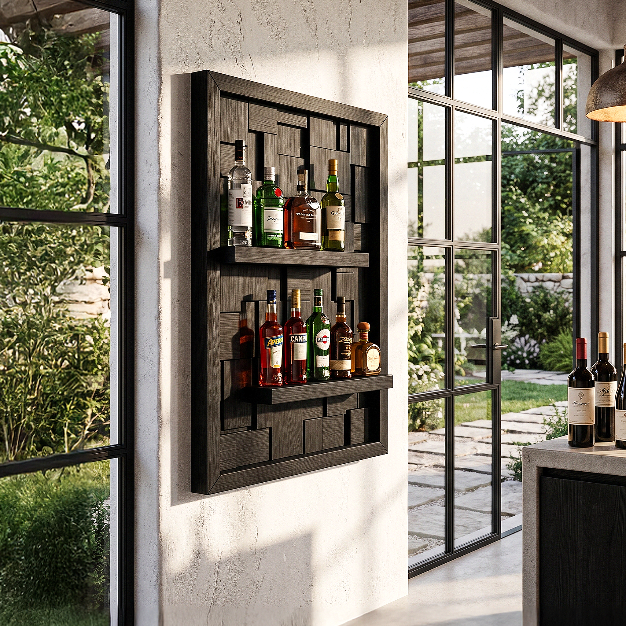 Wall Mounted Wine Holder With Open Bottle Display For Home Bar