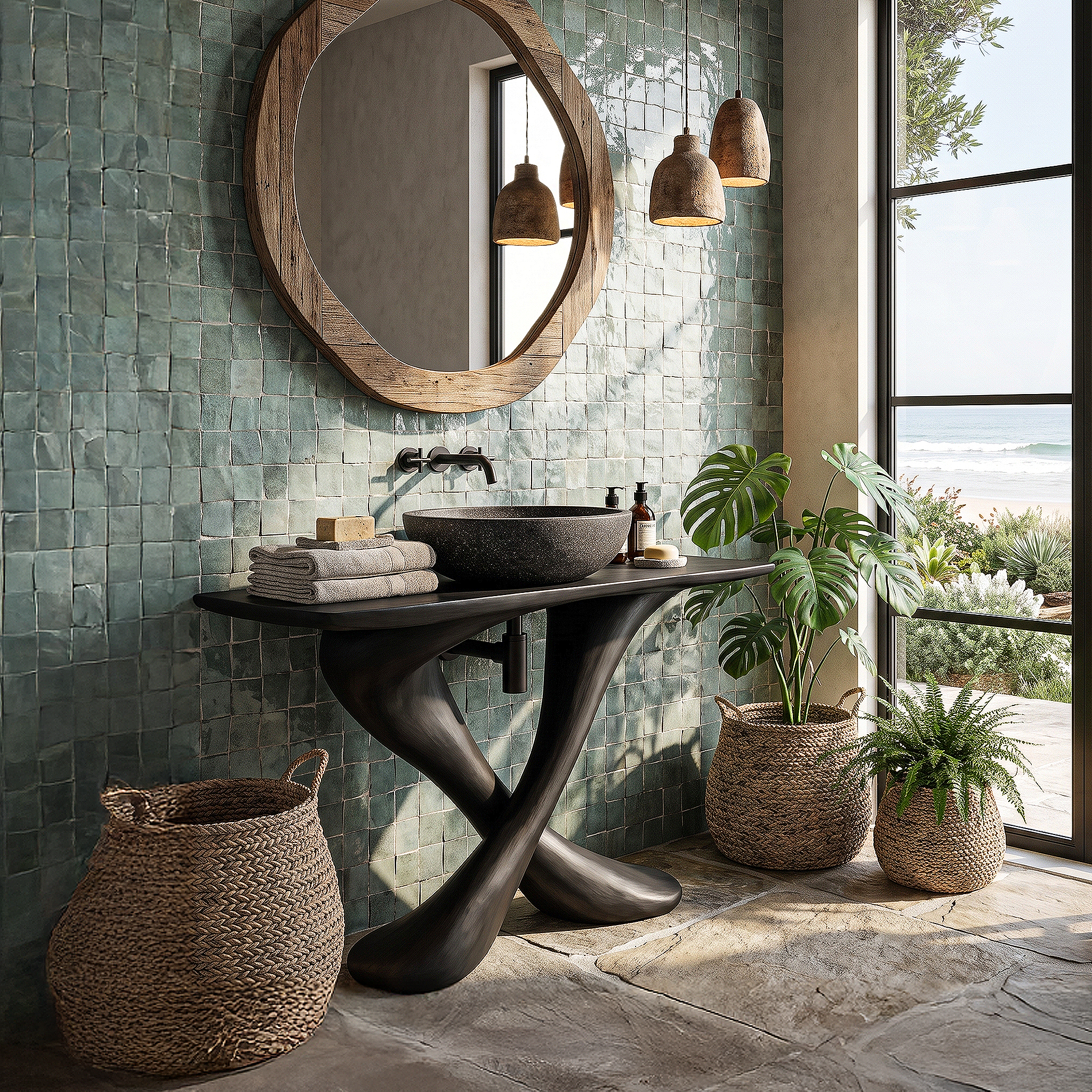 Organic Bathroom Vanity With Sculptural Tree Trunk Base For Bathroom