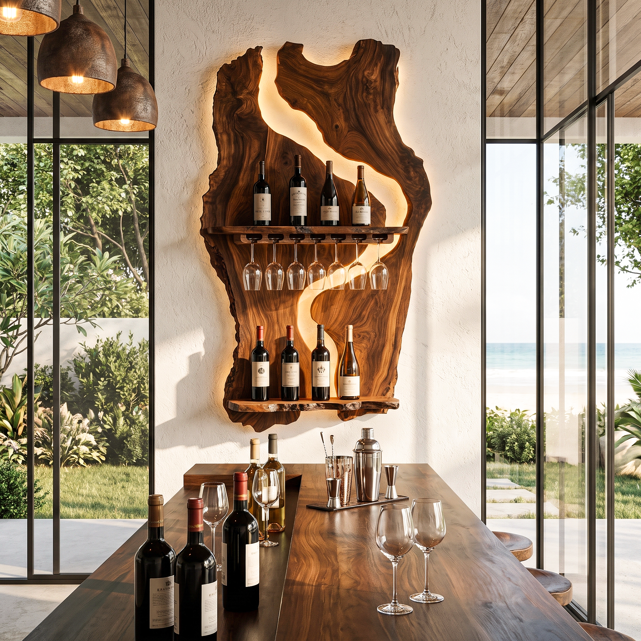 Sculptural Wall Mounted Wine Holder For Dining Room And Home Bar