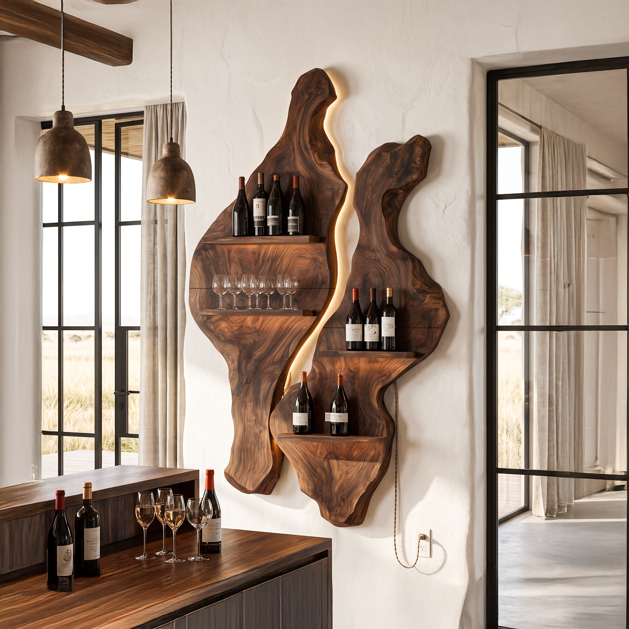 Rustic Sculptural Wine Holder Wall Mounted Bottle Storage