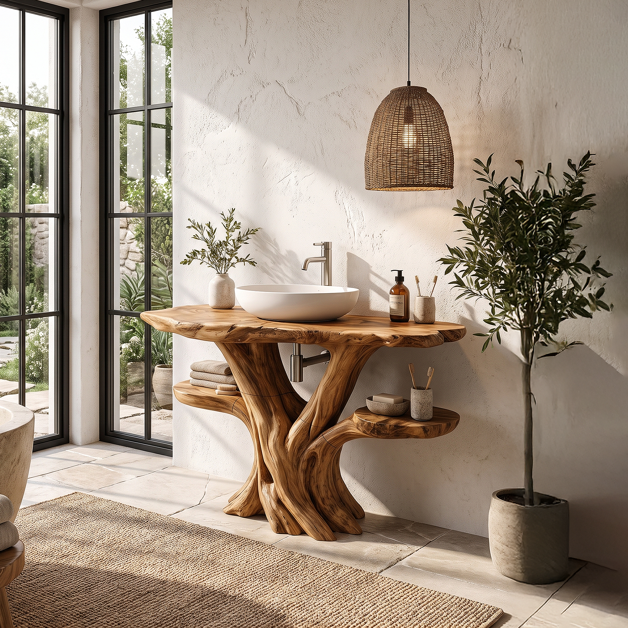 Rustic Tree Branch Bathroom Vanity Wall Mounted Sink Console