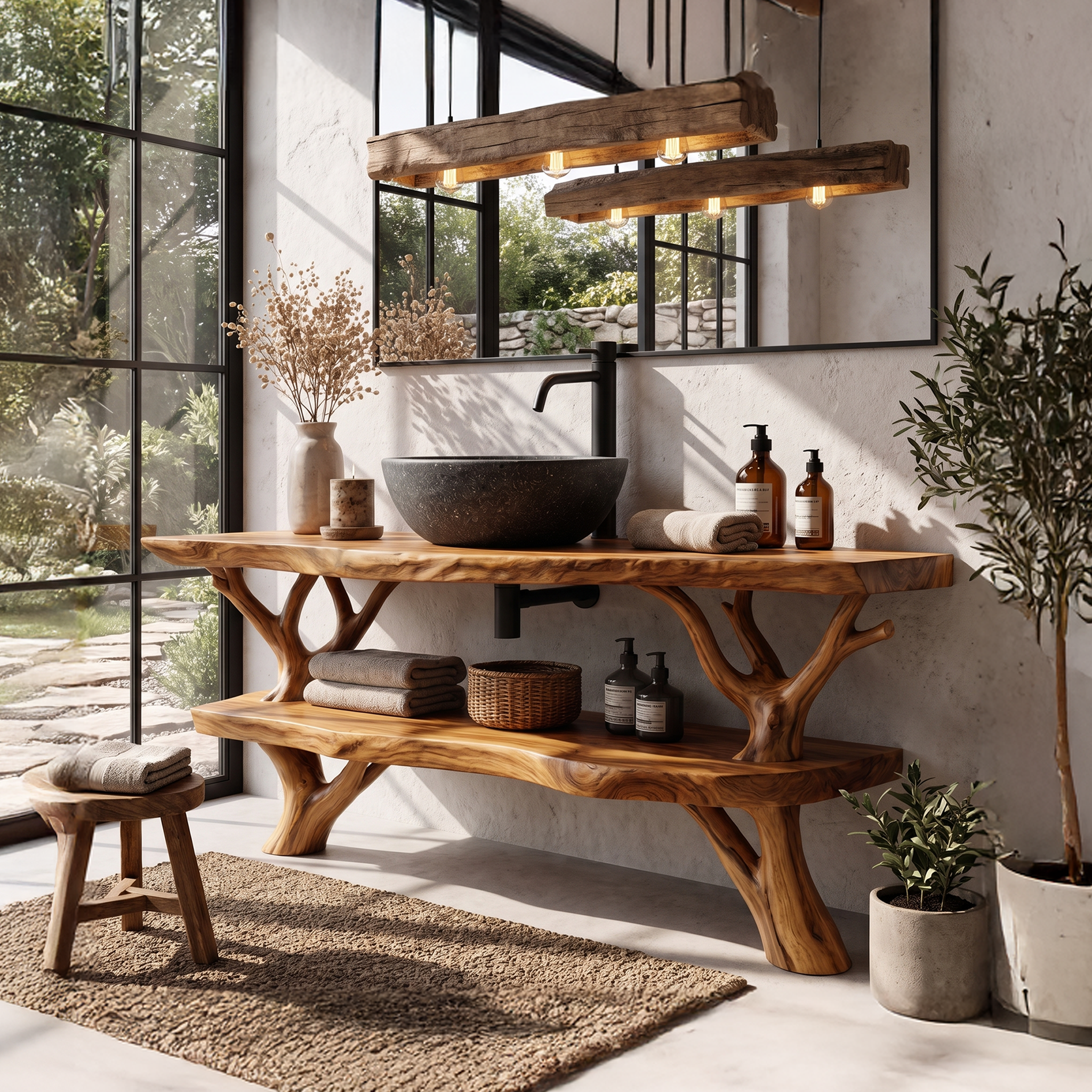 Natural Branch Bathroom Vanity Freestanding Sink Console