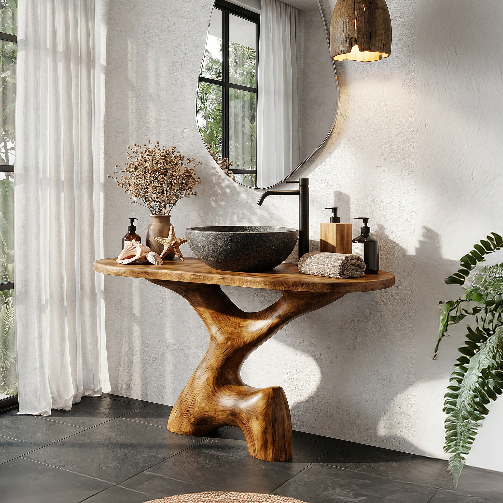 Contemporary Sculptural Bathroom Vanity Freestanding Sink Console