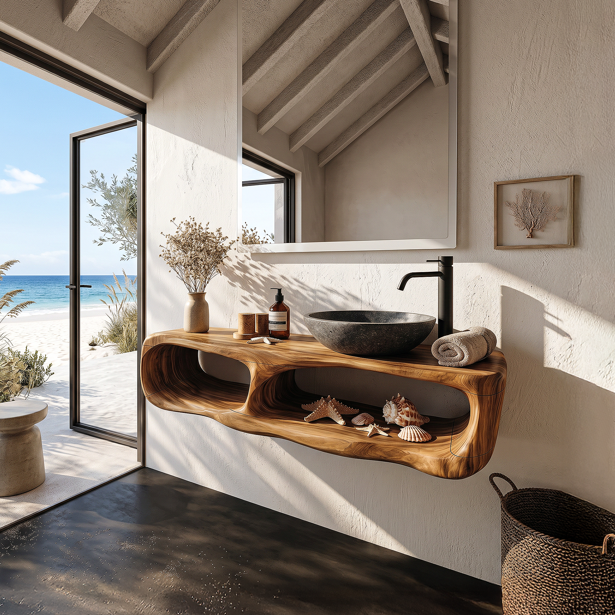 Coastal Organic Bathroom Vanity Wall Mounted Sink Console