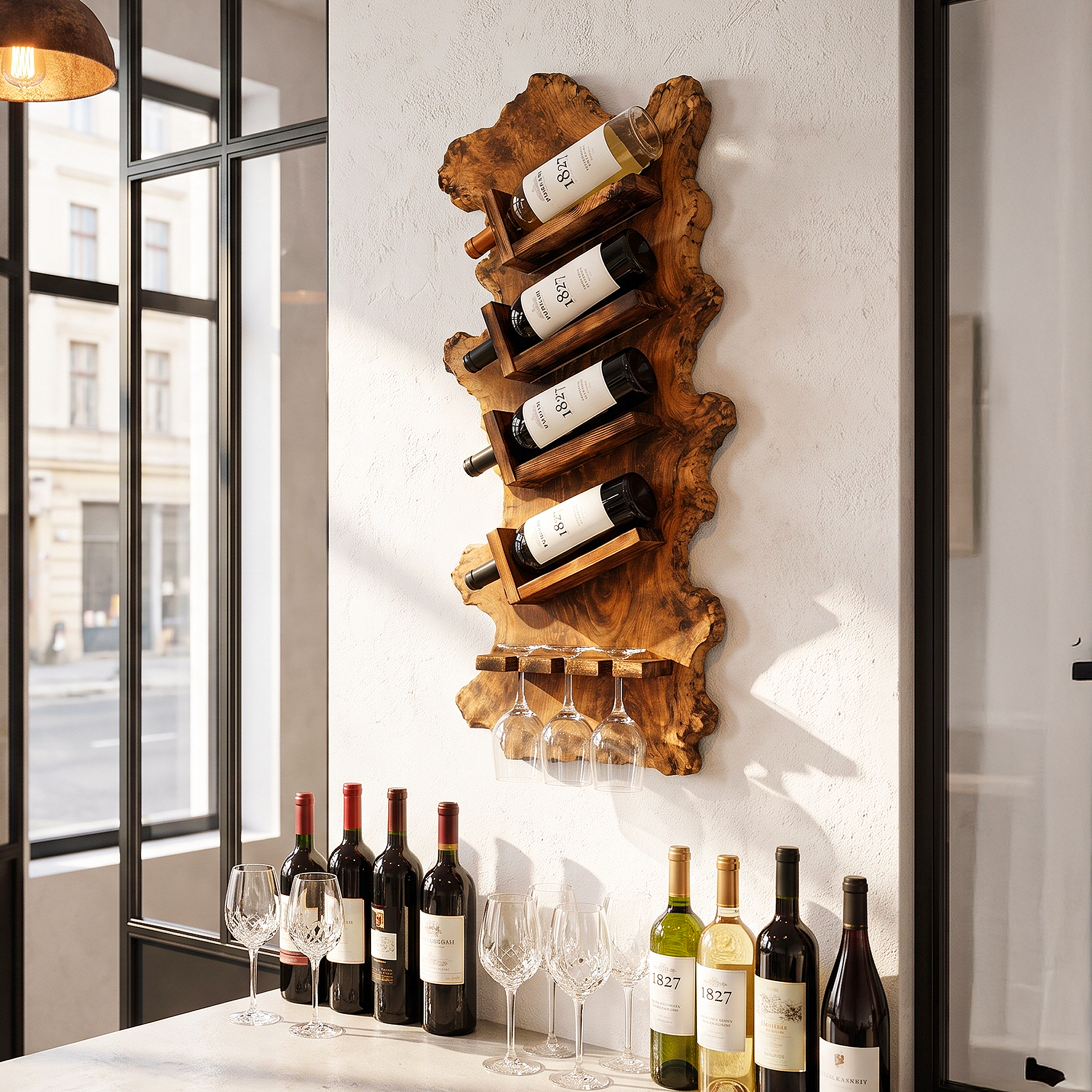 Minimalist Wall Mounted Wine Holder With Open Bottle Storage For Home Bar