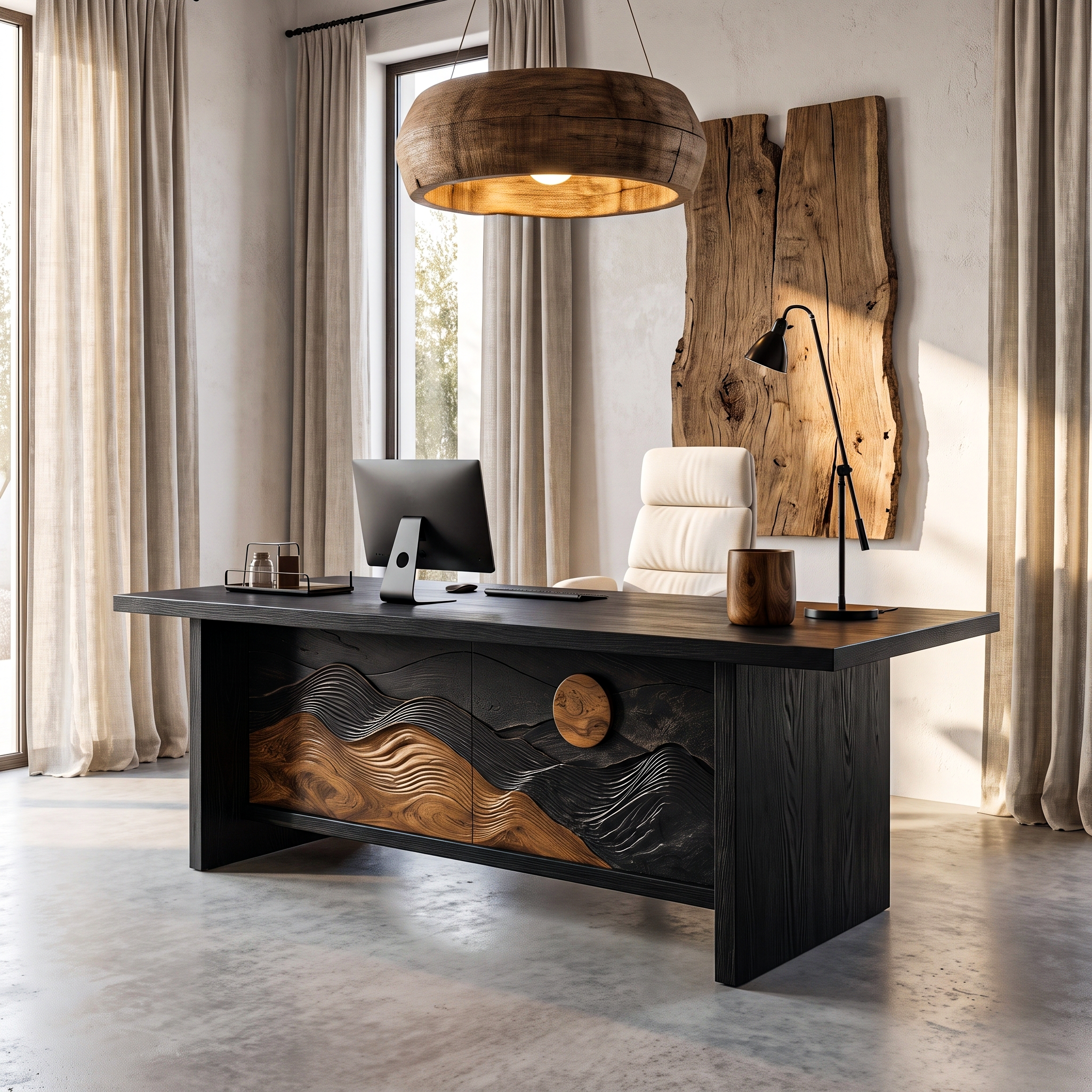 Sculptural Writing Desk Handcrafted Solid Wood Design For Workspace