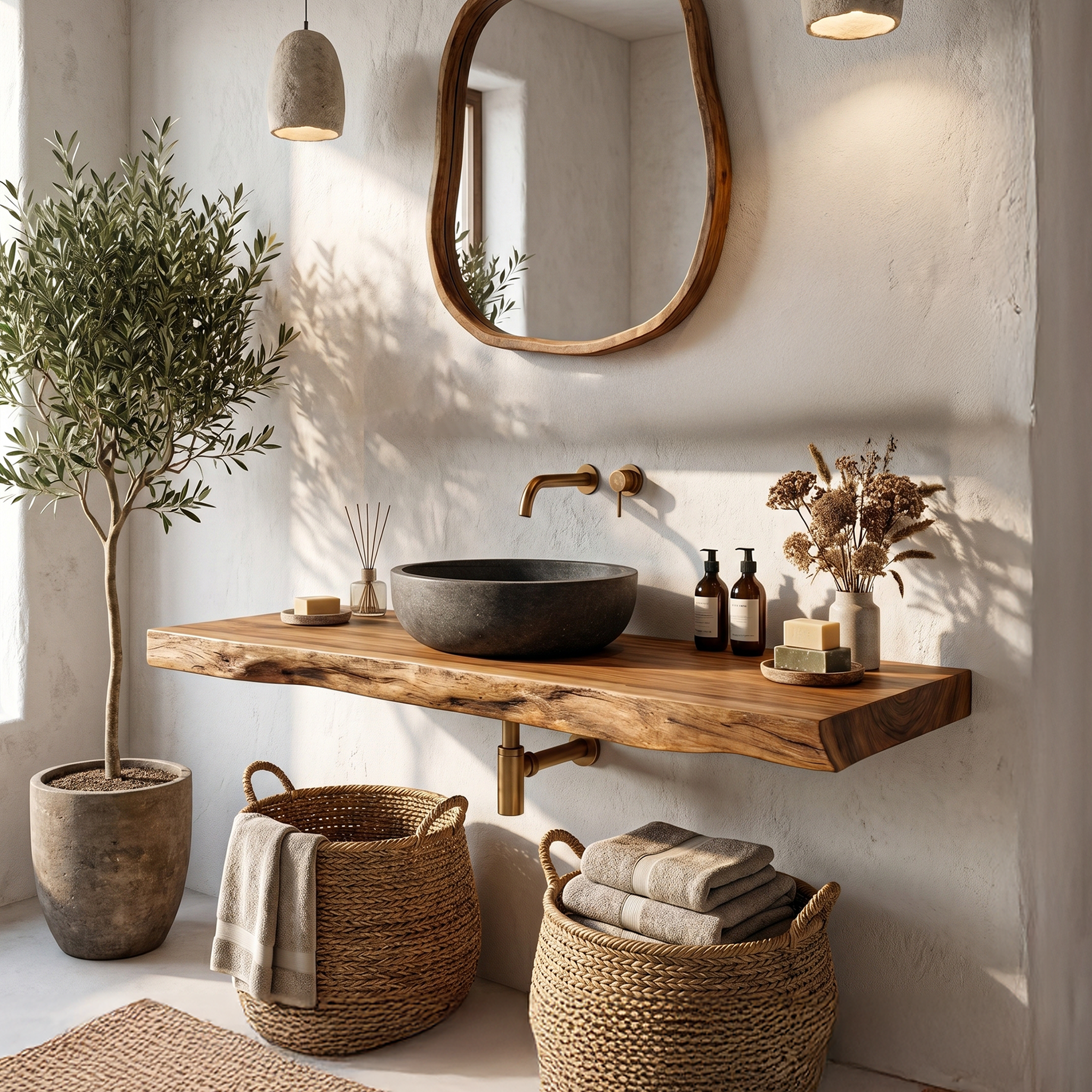 Rustic Organic Bathroom Vanity With Natural Wood Design For Bathroom