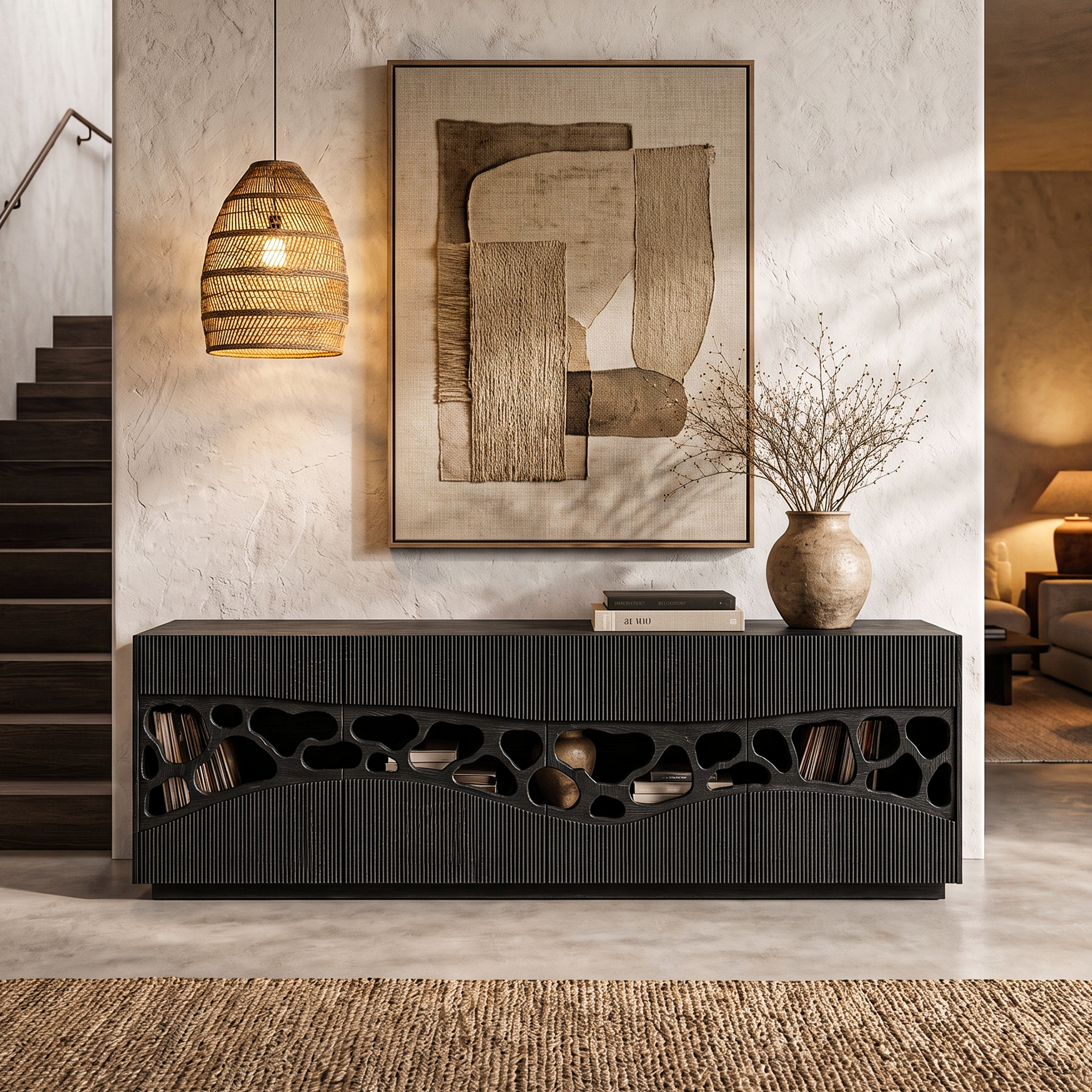 Contemporary Sideboard With Organic Cutout Design For Dining Room And Living Room