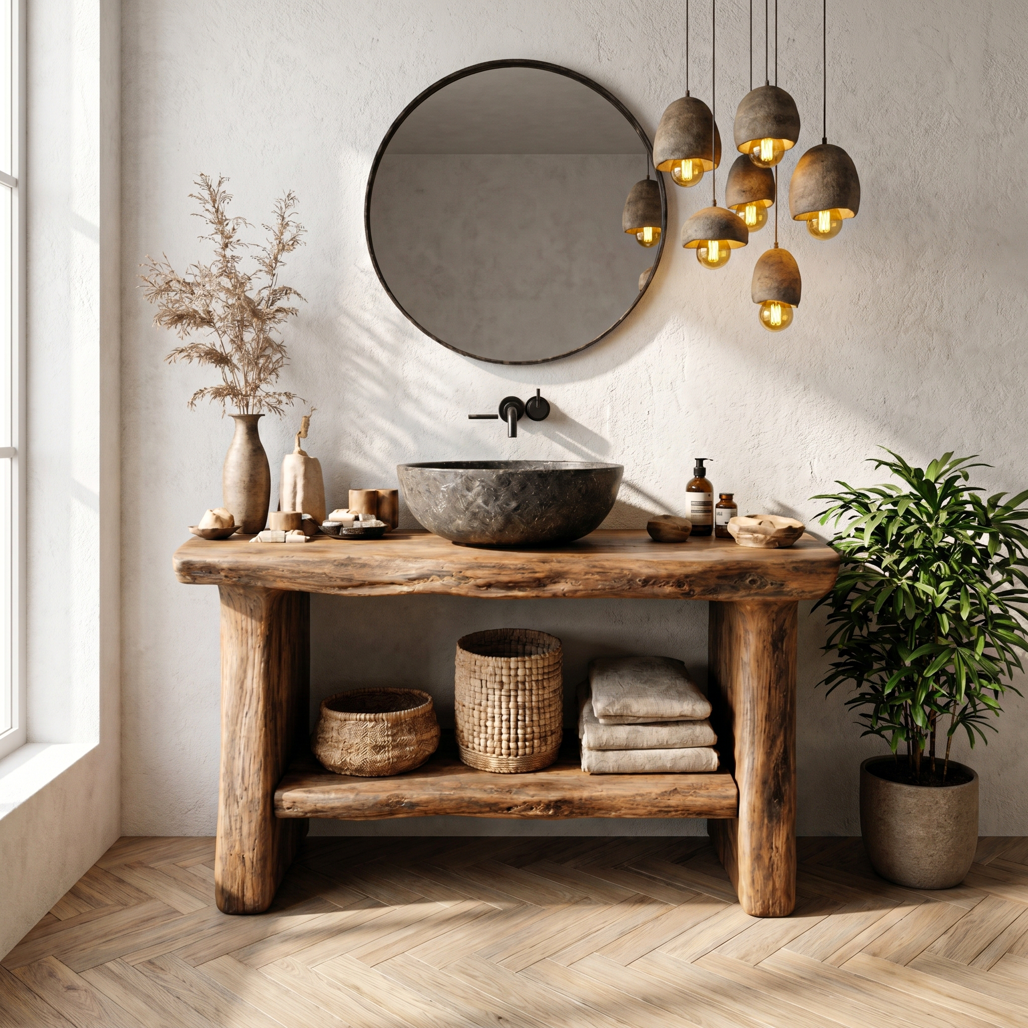 Farmhouse Bathroom Vanity With Open Shelf Storage And Solid Wood Frame For Bathroom And Powder Room