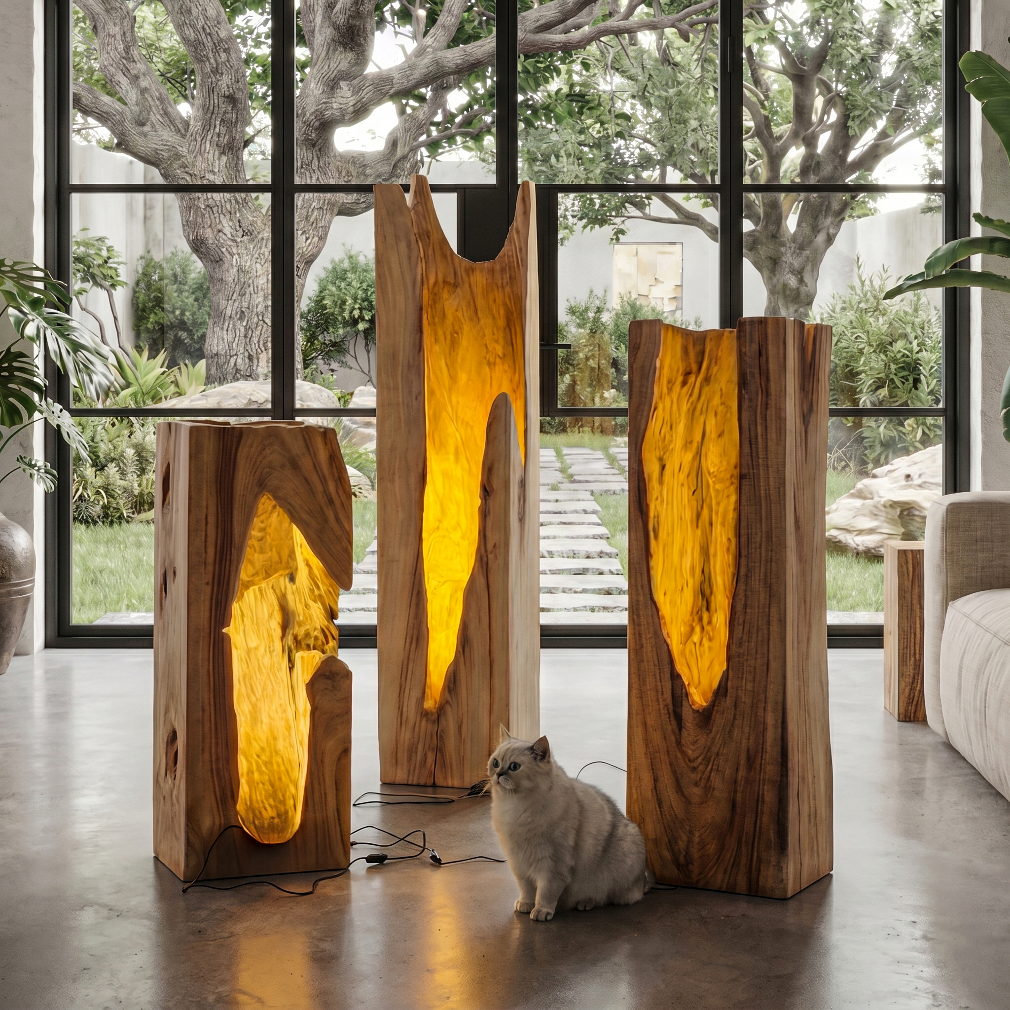 Rustic Tree Trunk Floor Lamp With Natural Hollow Wood Design For Living Room And Bedroom