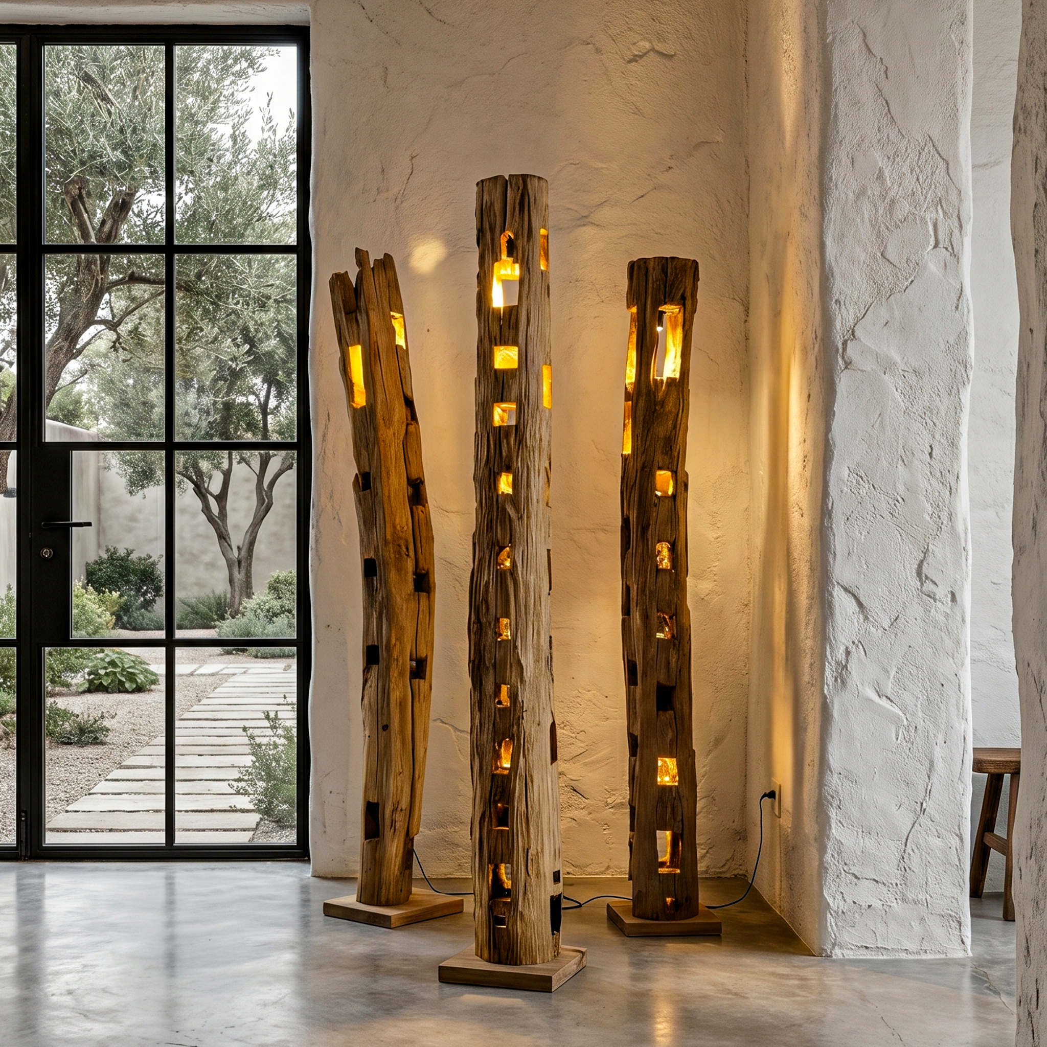Rustic Wooden Floor Lamp With Natural Hollow Log Design For Living Room And Bedroom