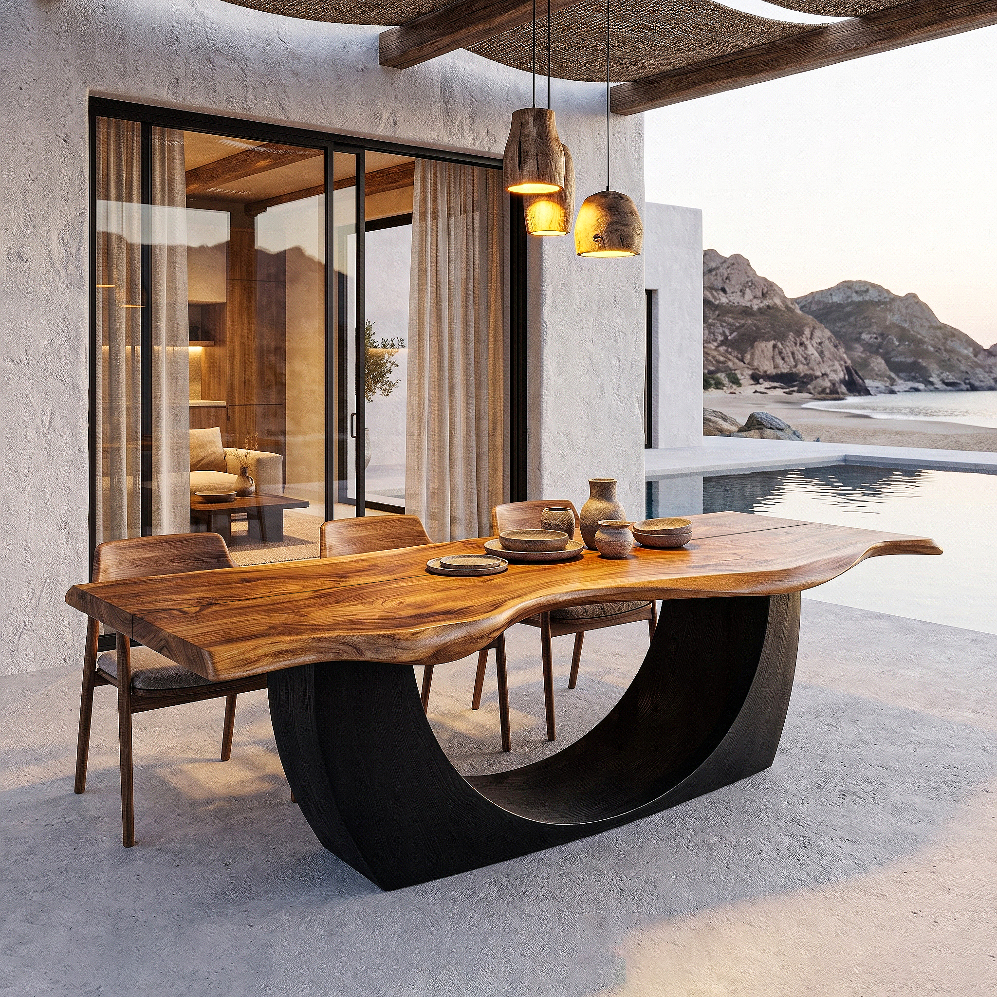 Modern Sculptural Dining Table Live Edge Wood Table For Dining Room