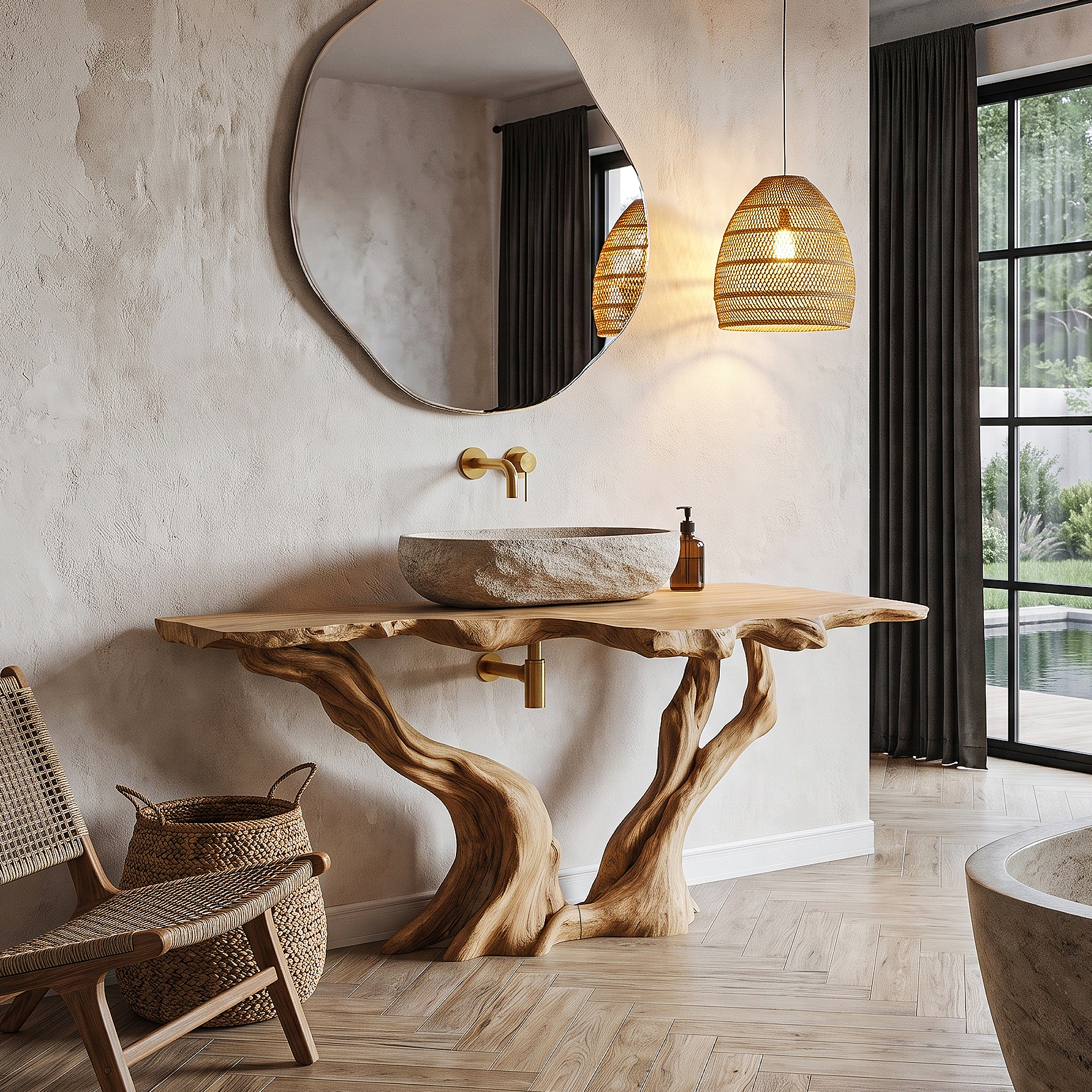 Organic Bathroom Vanity With Sculptural Tree Branch Base For Bathroom
