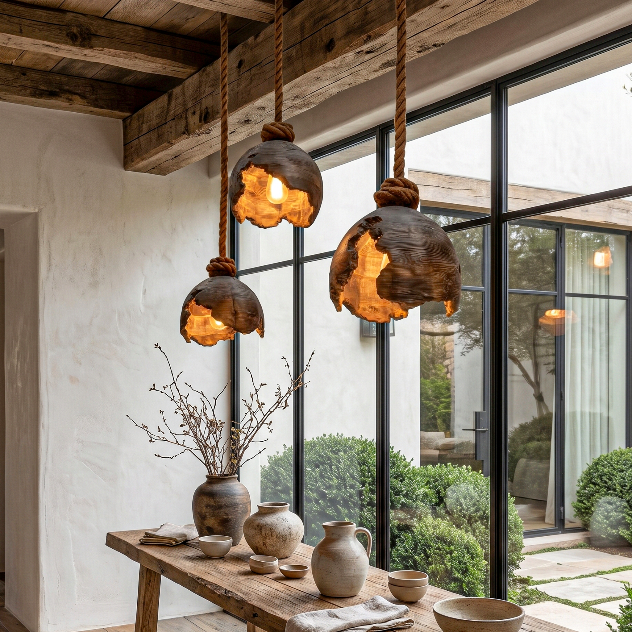 Minimalist Pendant Lamp With Sculptural Wood Design For Living Room