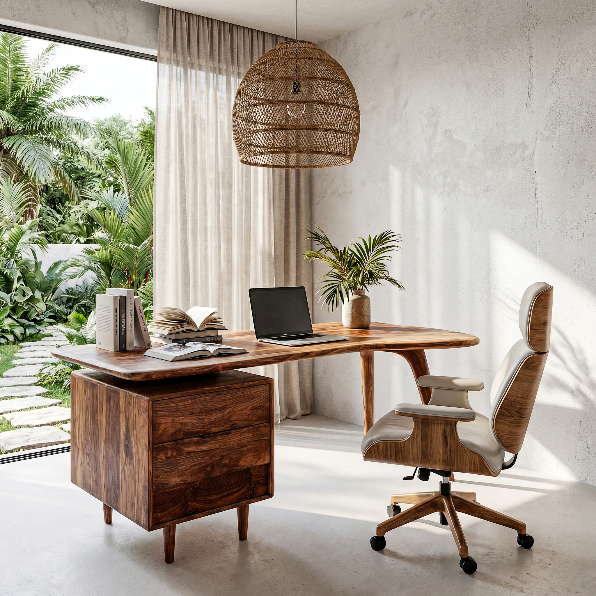 Organic Wooden Desk With Integrated Side Shelves And Built In Drawer Storage For Home Office And Workspace
