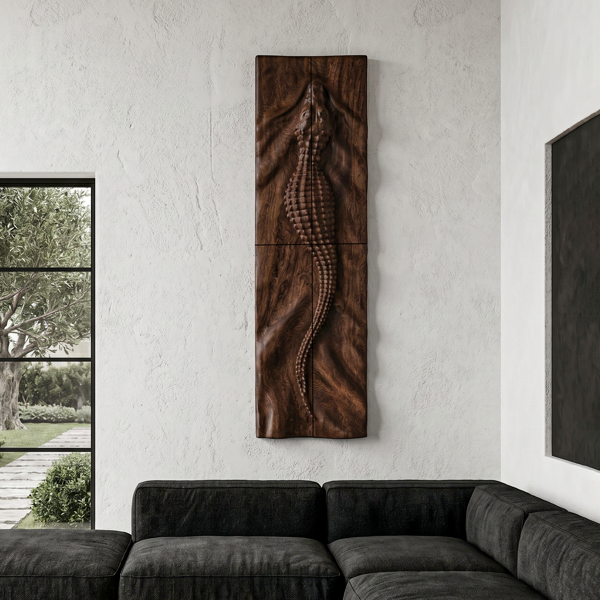 Abstract Wooden Wall Art Panel With Sculptural Organic Relief Design For Living Room And Entryway