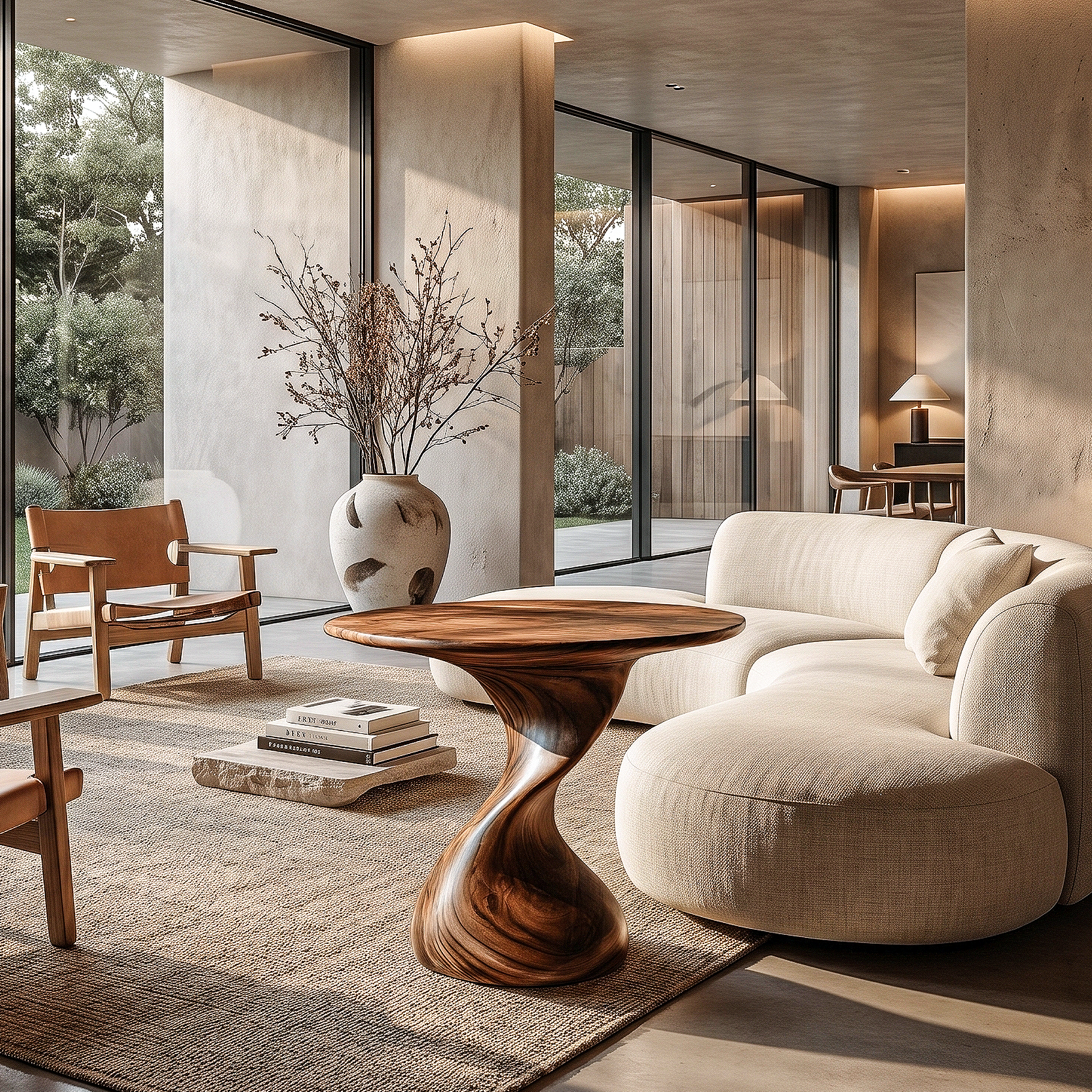 Organic Sculptural Side Table With Twisted Pedestal Base For Living Room And Bedroom