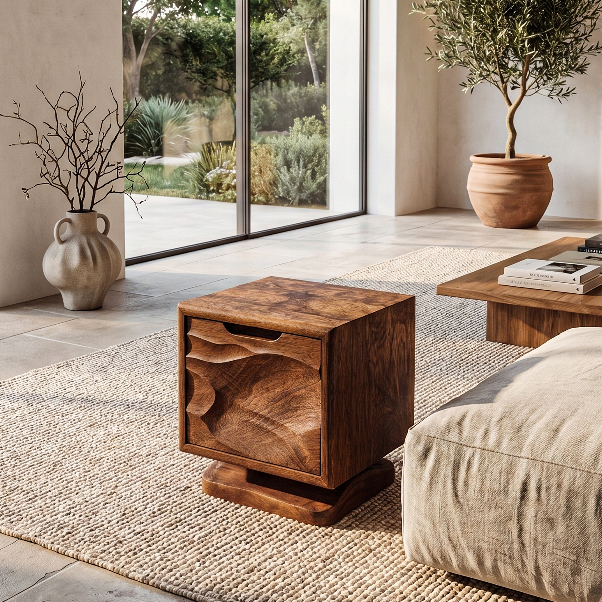 Rustic Beside Table With Open Shelf Storage And Solid Wood Design For Living Room And Bedroom
