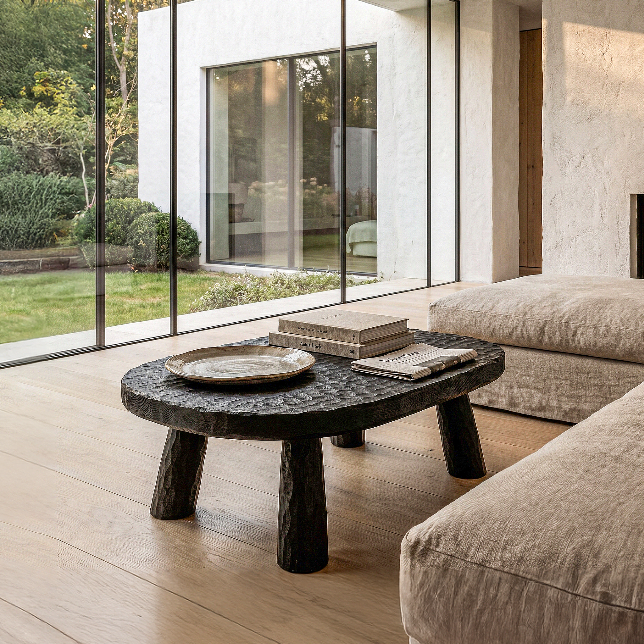 Rustic Coffee Table With Handcrafted Solid Wood Top And Chunky Pedestal Legs For Living Room