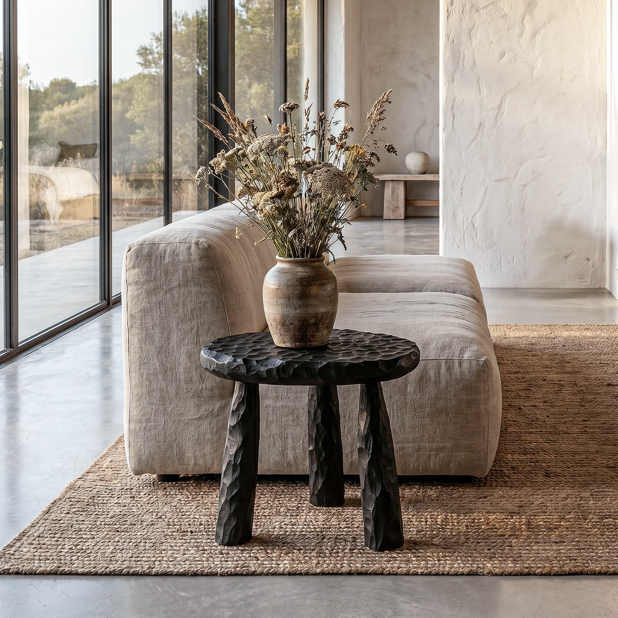Rustic Side Table With Handcrafted Solid Wood Top And Chunky Pedestal Legs For Living Room And Bedroom