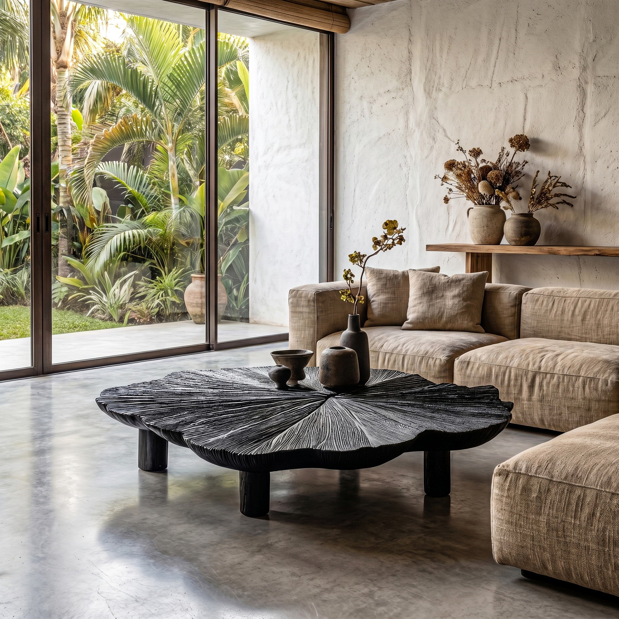 Organic Coffee Table With Hand Carved Solid Wood Design For Living Room