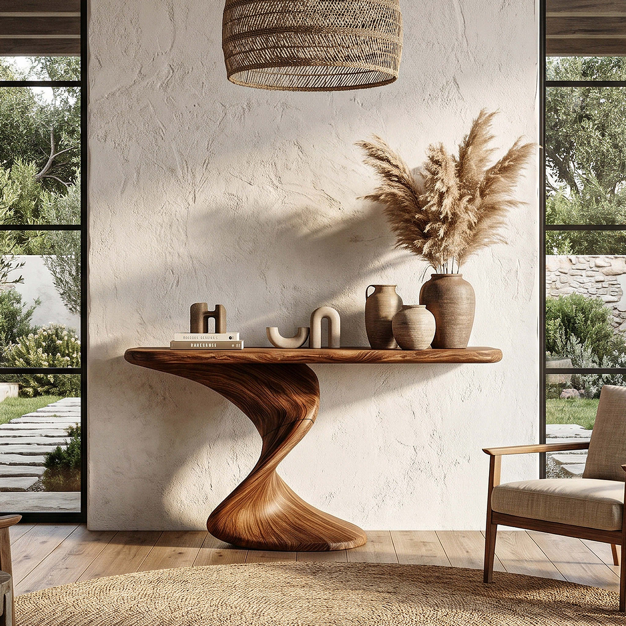 Rustic Console Table With Handcrafted Twisted Wood Base For Entryway And Living Room