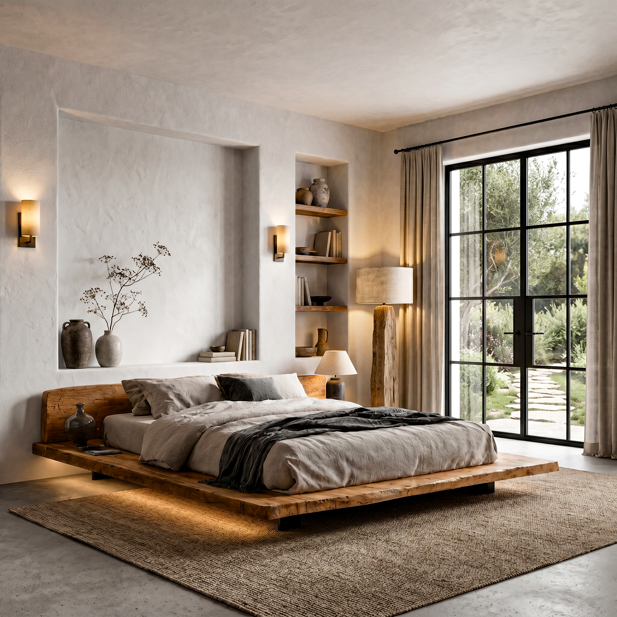 Modern Platform Bed Frame With Floating Design And Upholstered Headboard For Bedroom