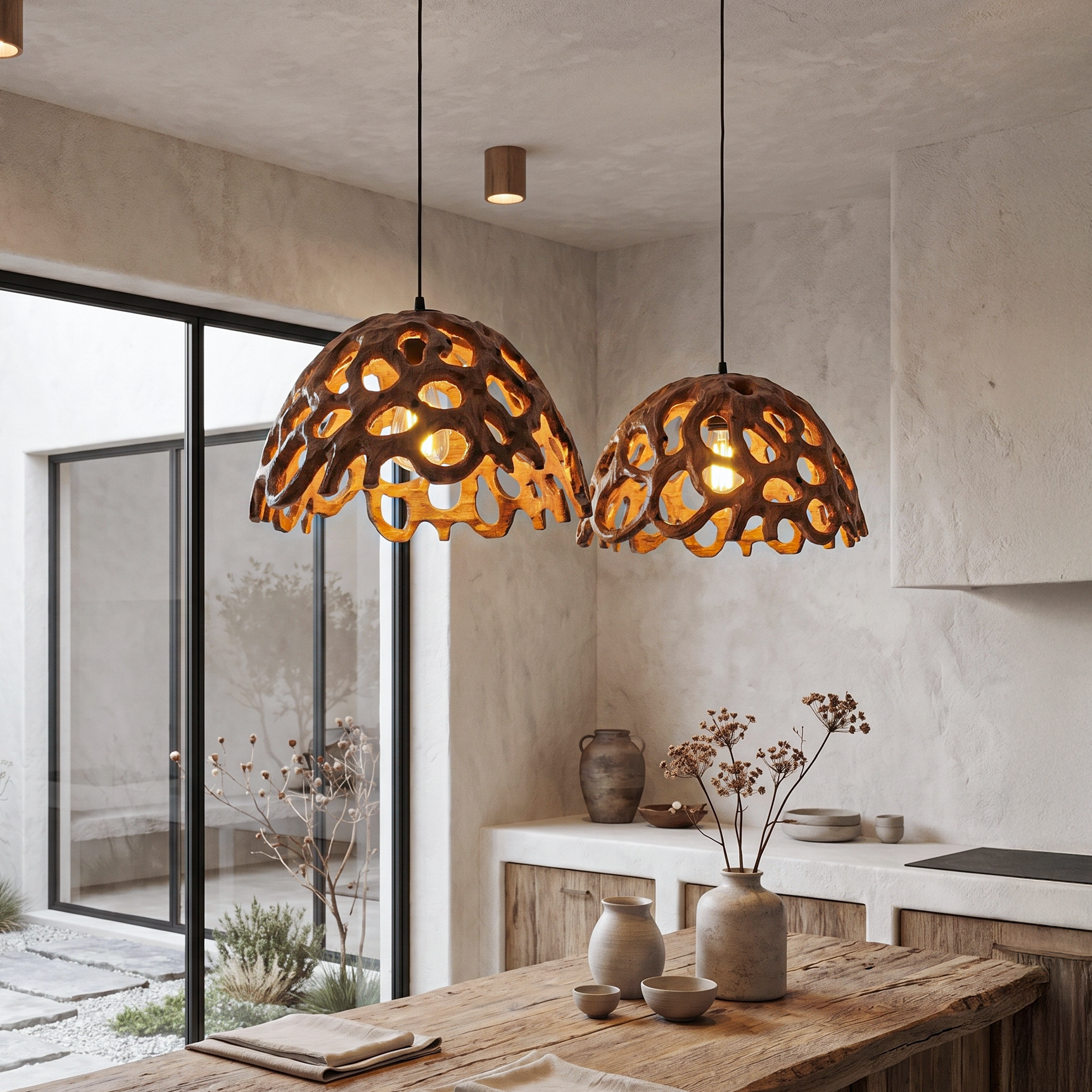 Organic Pendant Lamp With Perforated Sculptural Design For Dining Room And Kitchen