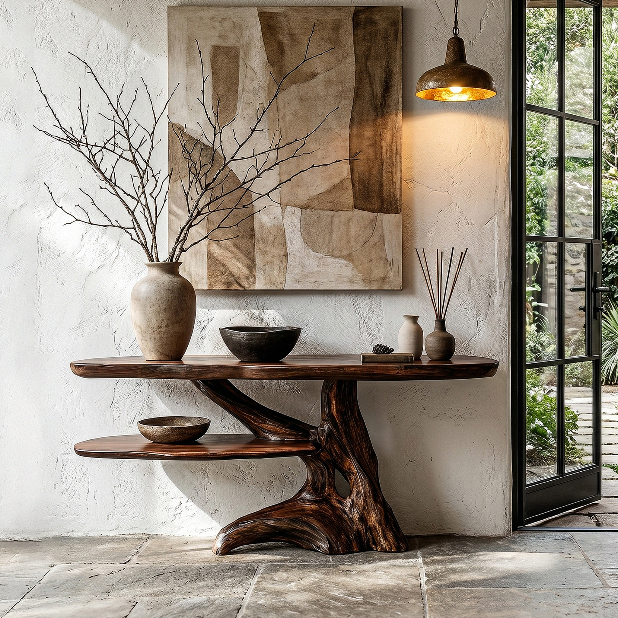 Contemporary Console Table With Sculptural Solid Wood Root Design For Entryway